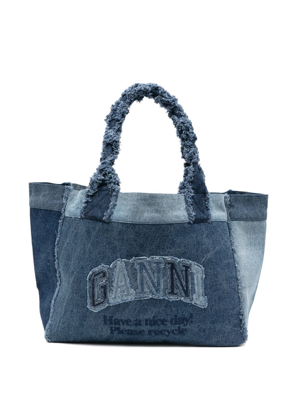 GANNI Borsa Shopping in denim di cotone blu con logo