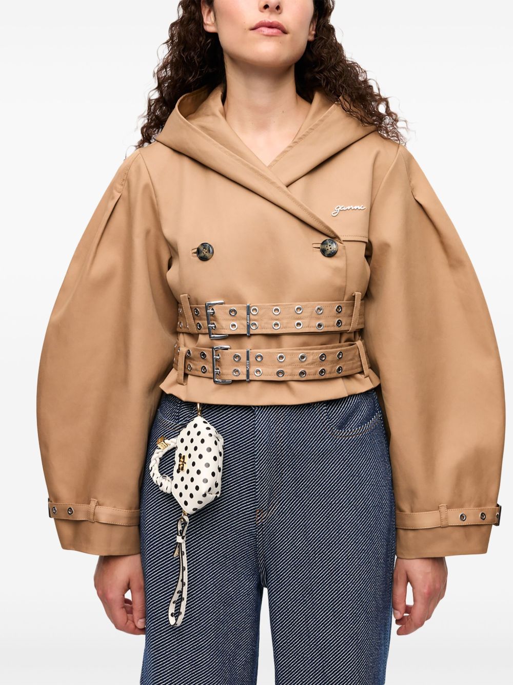 GANNI Trench corto beige doppiopetto