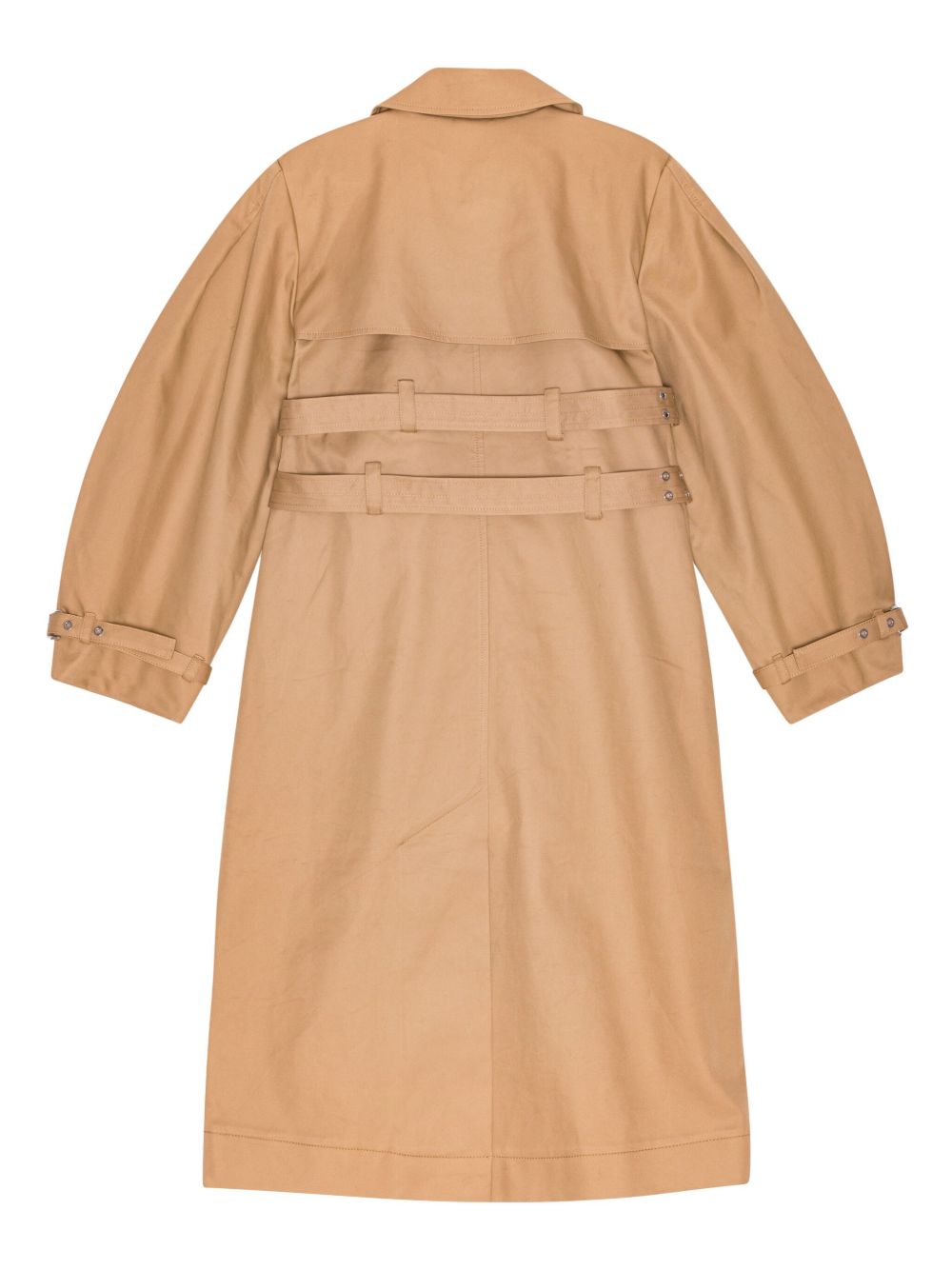 GANNI Trench lungo in cotone beige doppiopetto