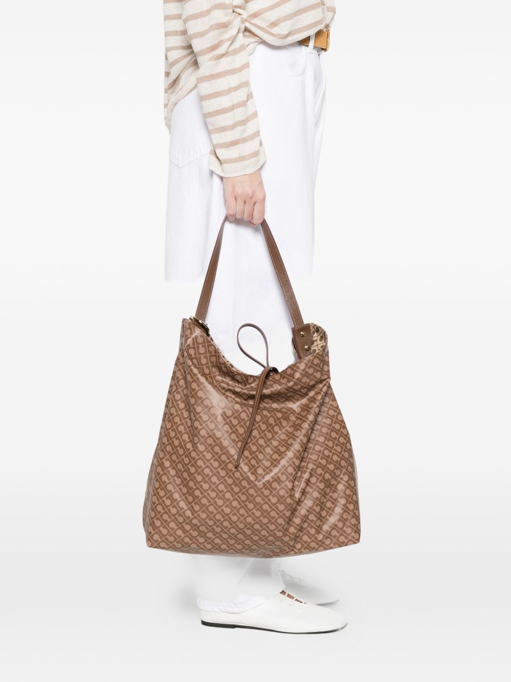 GHERARDINI Borsa shopping Softy Tabacco marrone con logo all-over