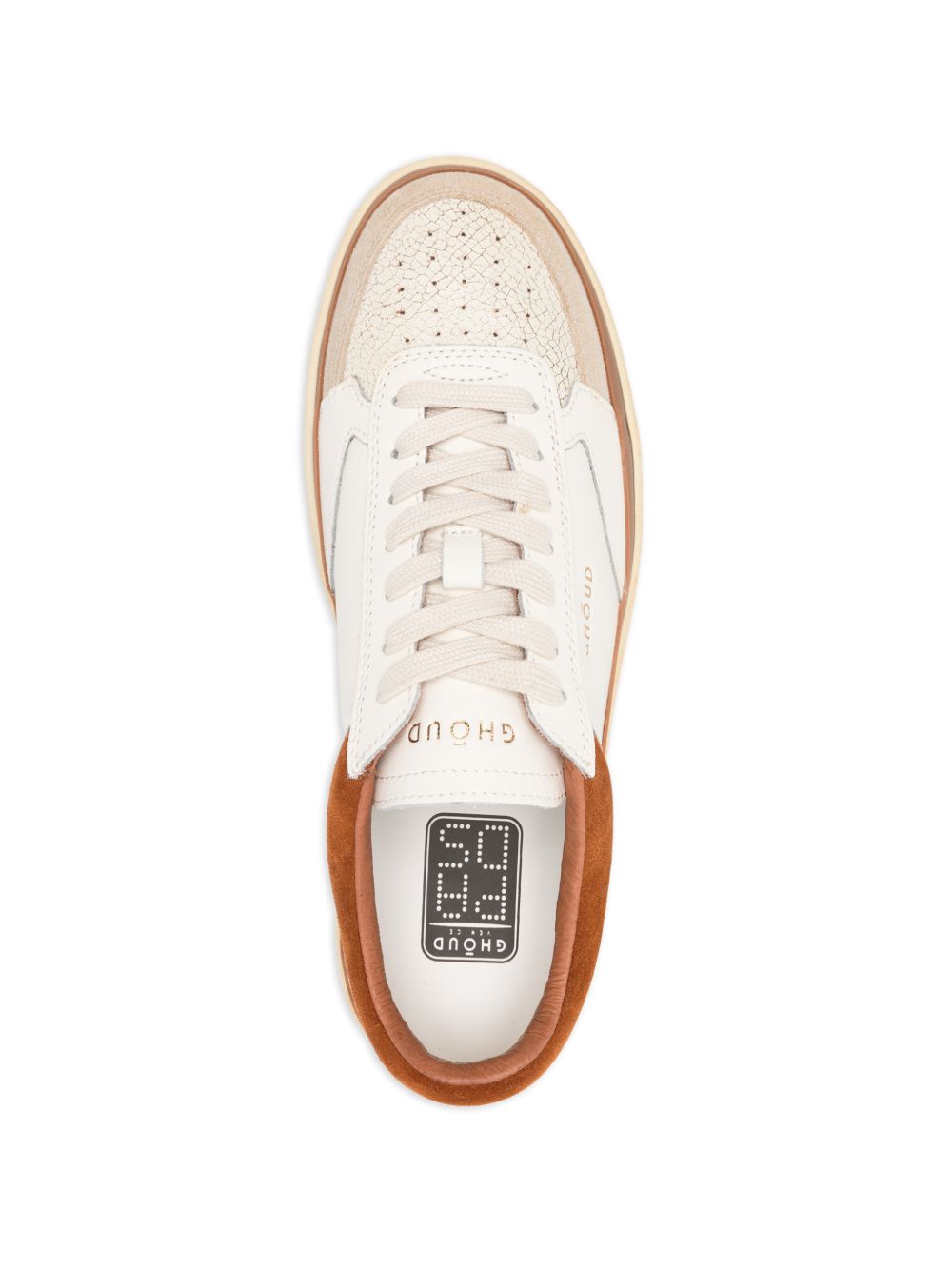 GHOUD Sneakers bianche e rosse con dettagli in suede beige