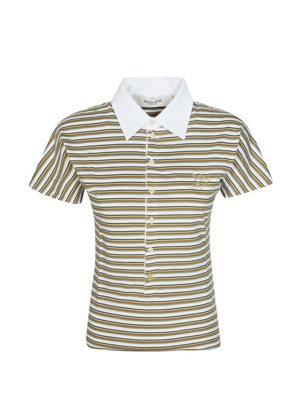 GOLDEN GOOSE Polo a righe bianche e verdi con bottoni