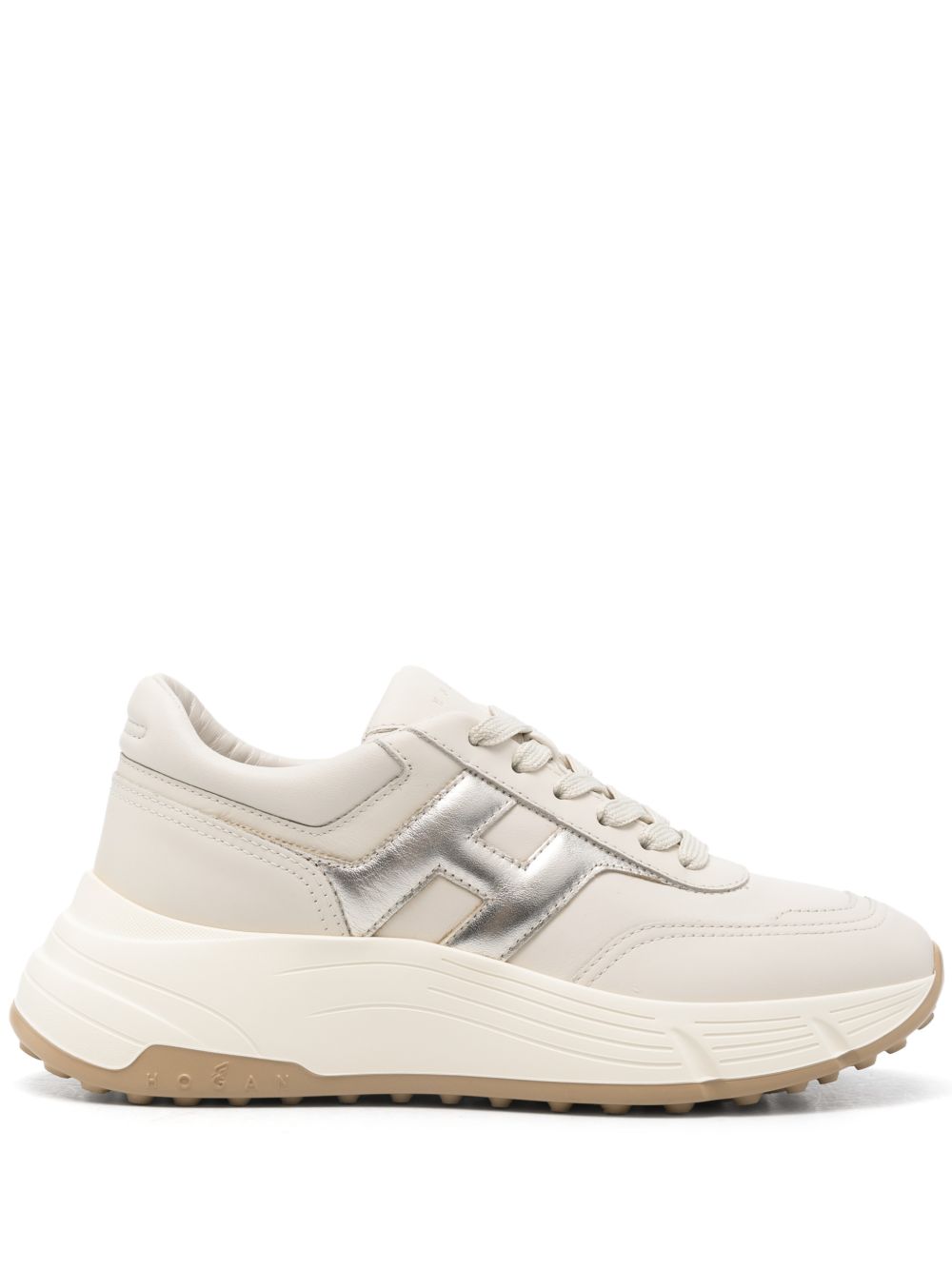 HOGAN Sneakers Hi-Fi in pelle avorio e argento