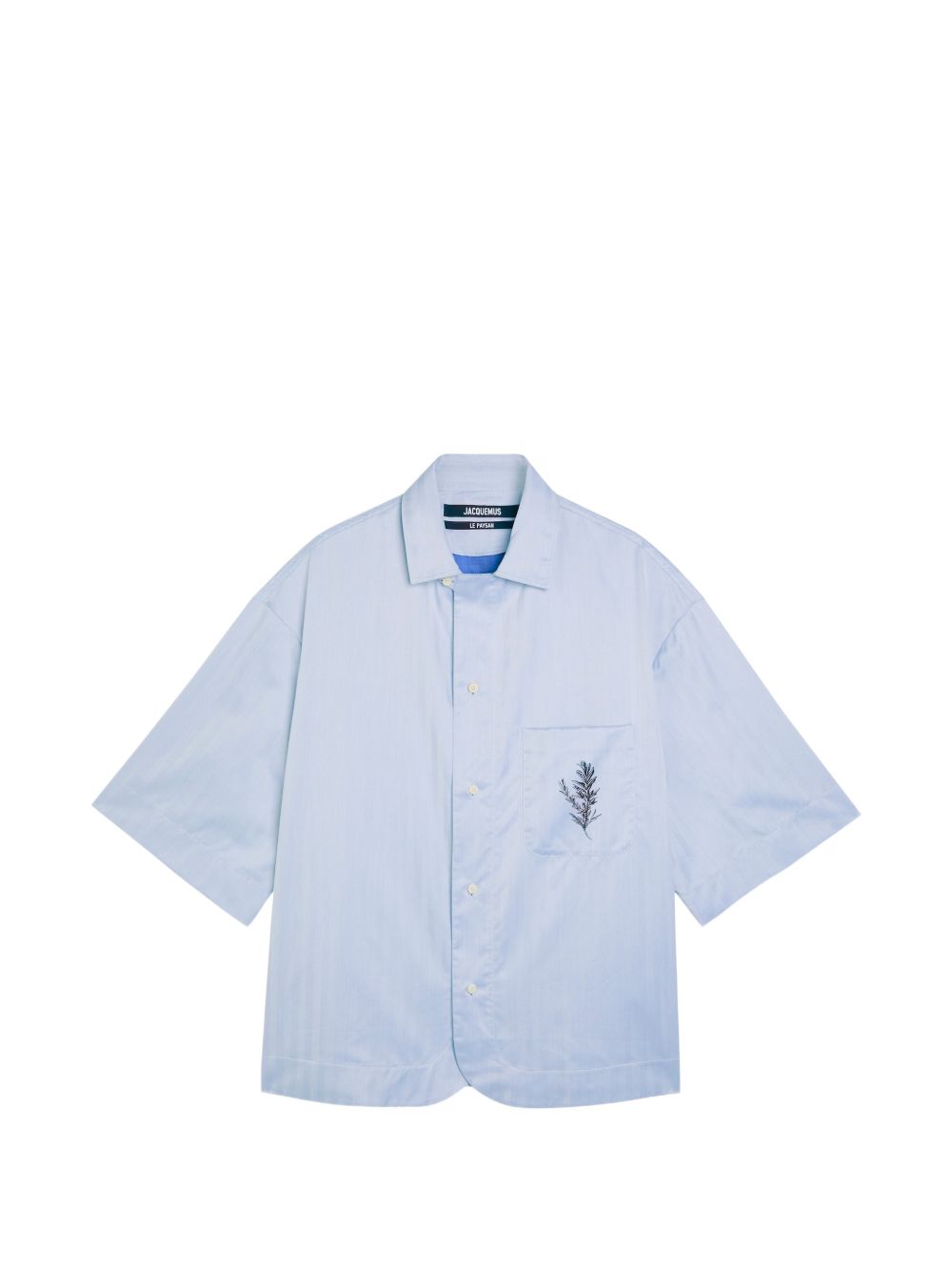 JACQUEMUS Camicia a maniche corte in cotone azzurro con ricamo