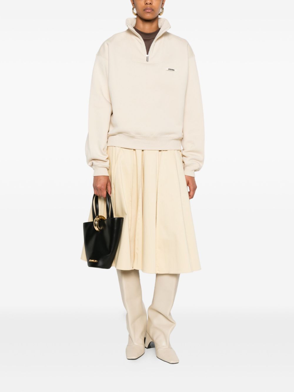 JACQUEMUS Felpa Gros Grain beige con zip
