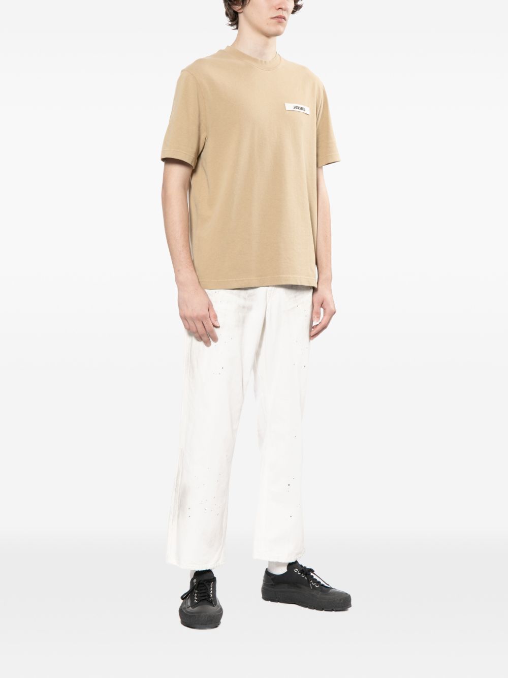JACQUEMUS T-shirt Gros Grain in cotone beige con logo