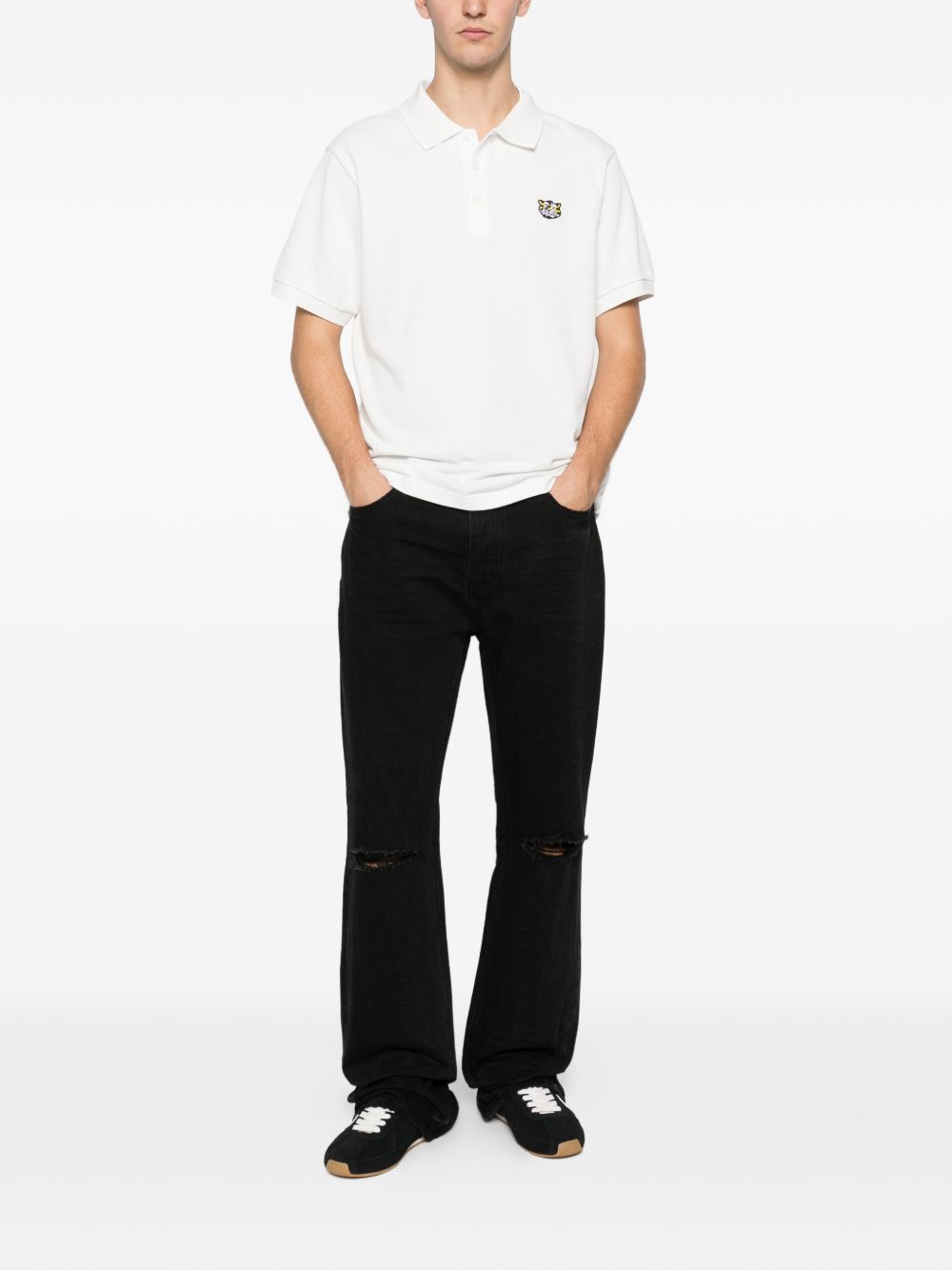 KENZO Polo in cotone bianco con patch tigre