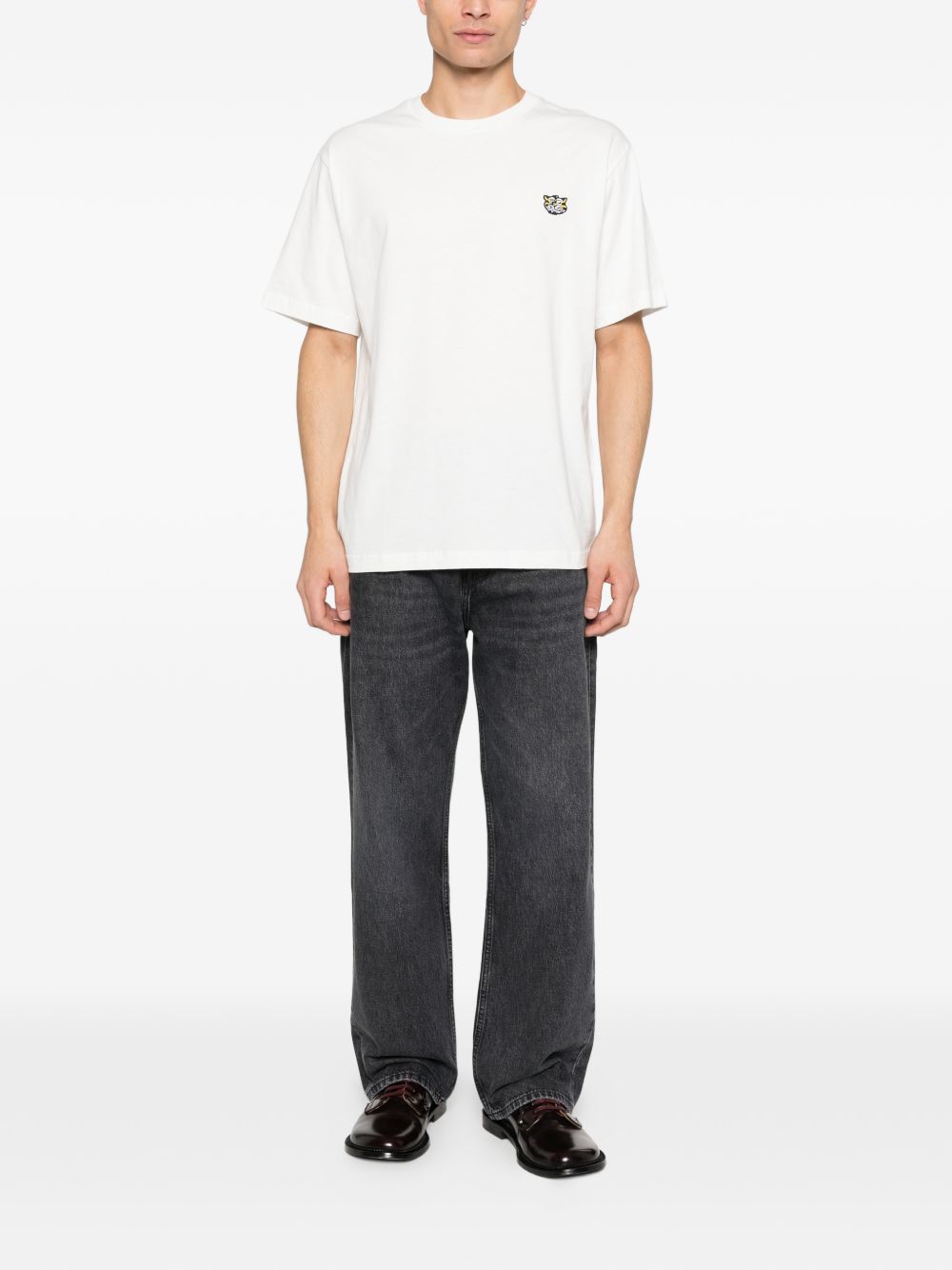 KENZO T-shirt in cotone bianco con patch tigre