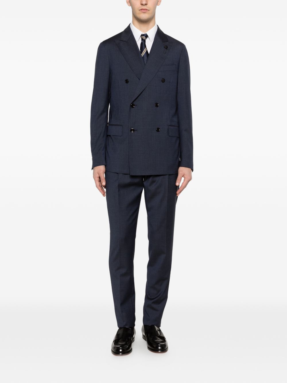 LARDINI Completo doppiopetto in lana blu navy con revers classici