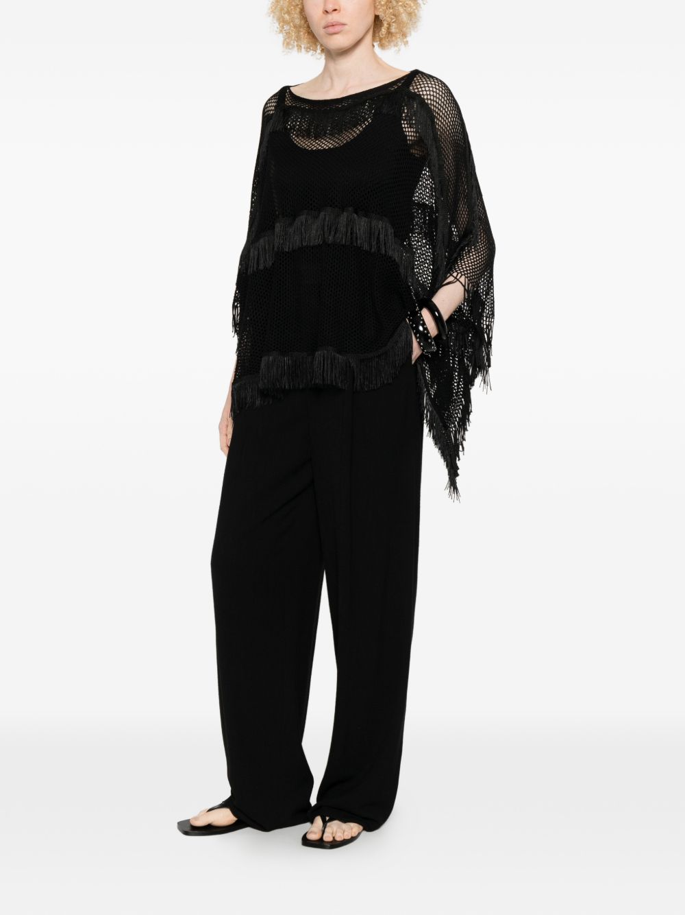 LIUJO Poncho semitrasparente effetto crochet nero