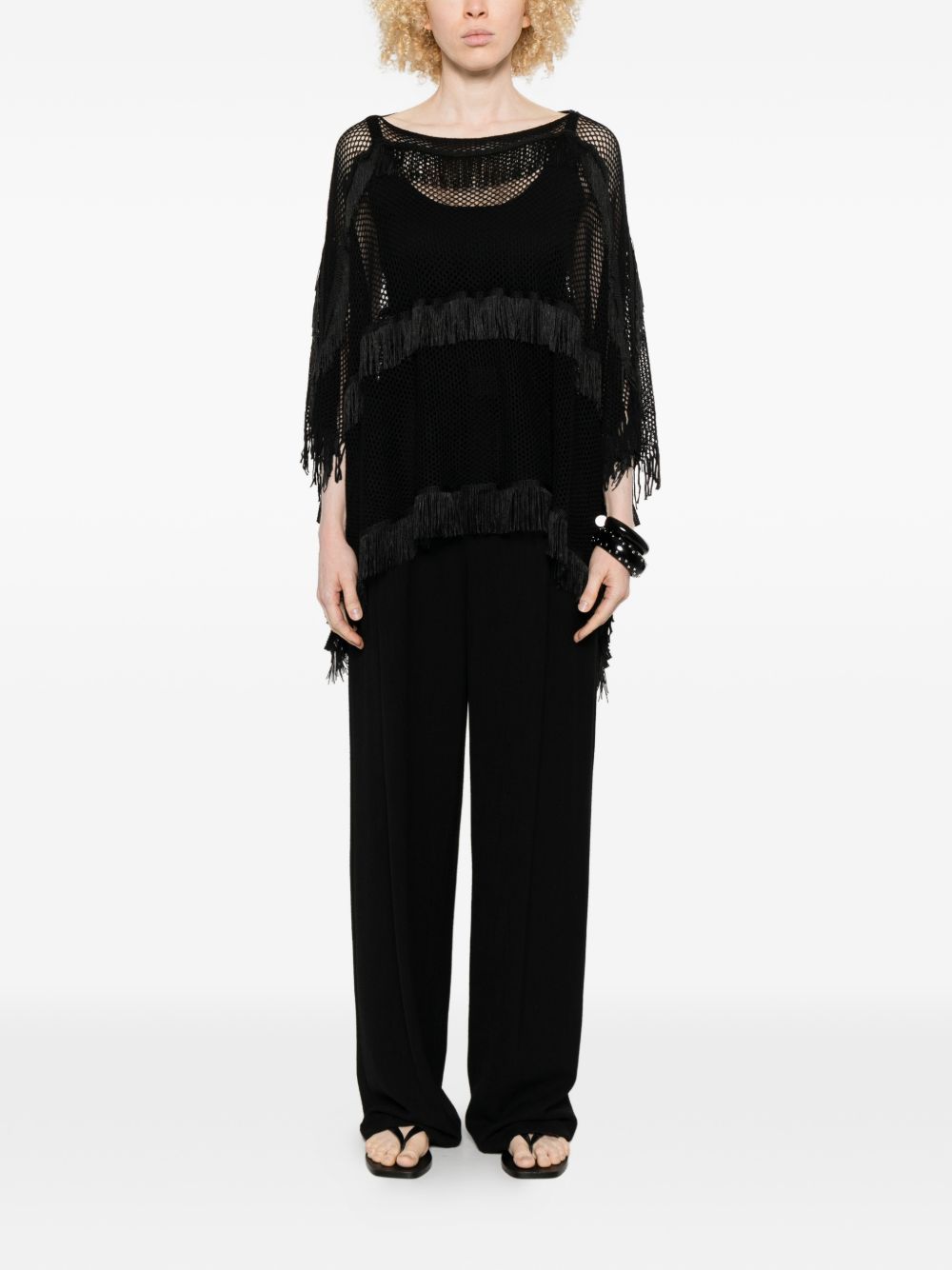 LIUJO Poncho semitrasparente effetto crochet nero