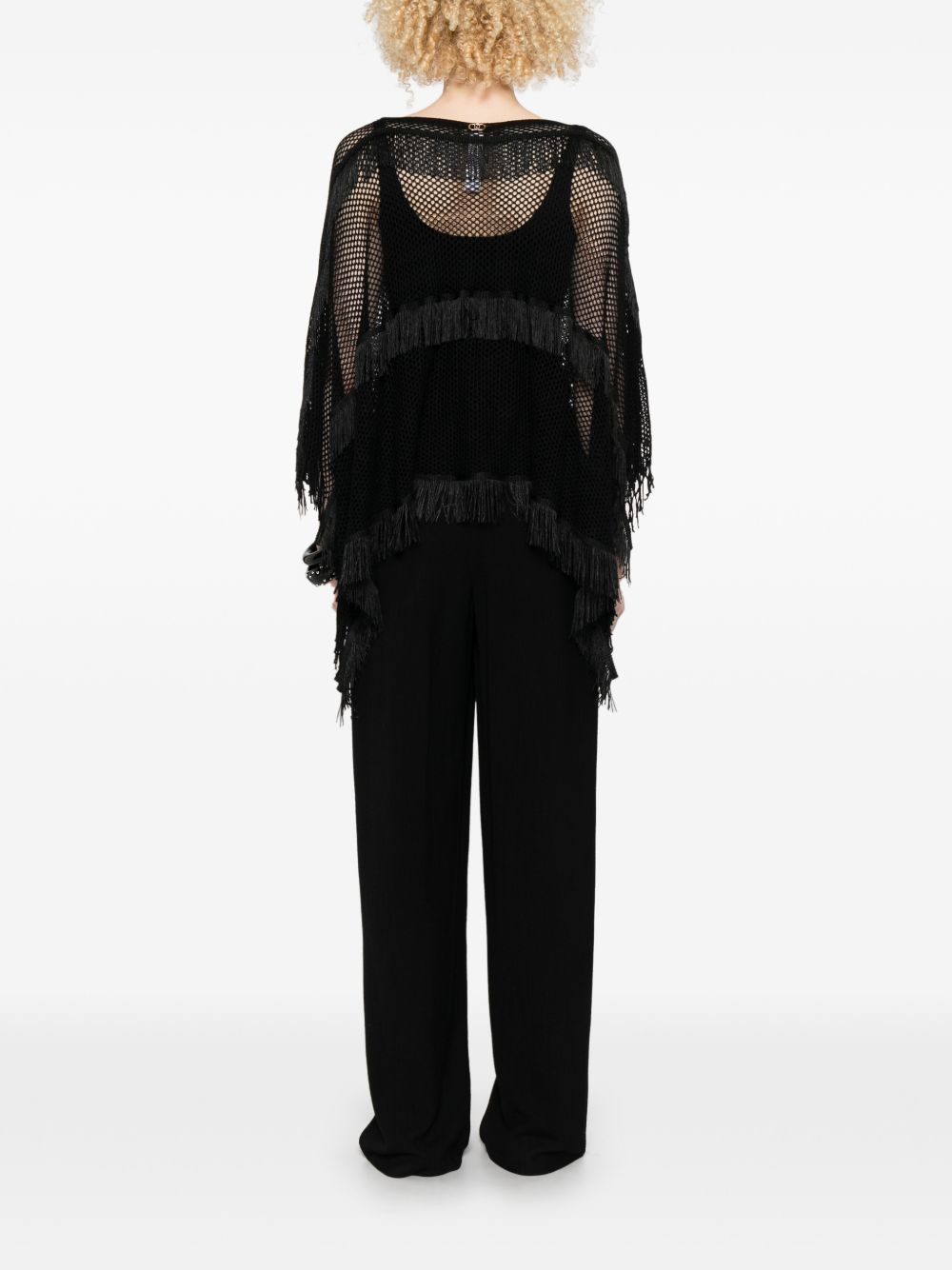 LIUJO Poncho semitrasparente effetto crochet nero