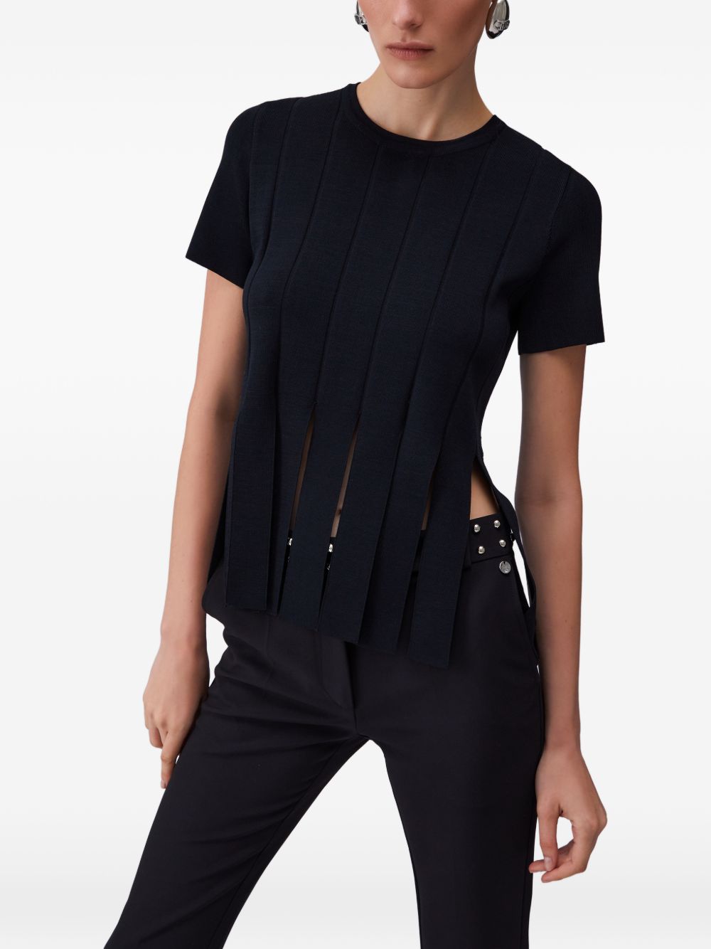 LIUJO T-shirt nera con taglio a frange slim