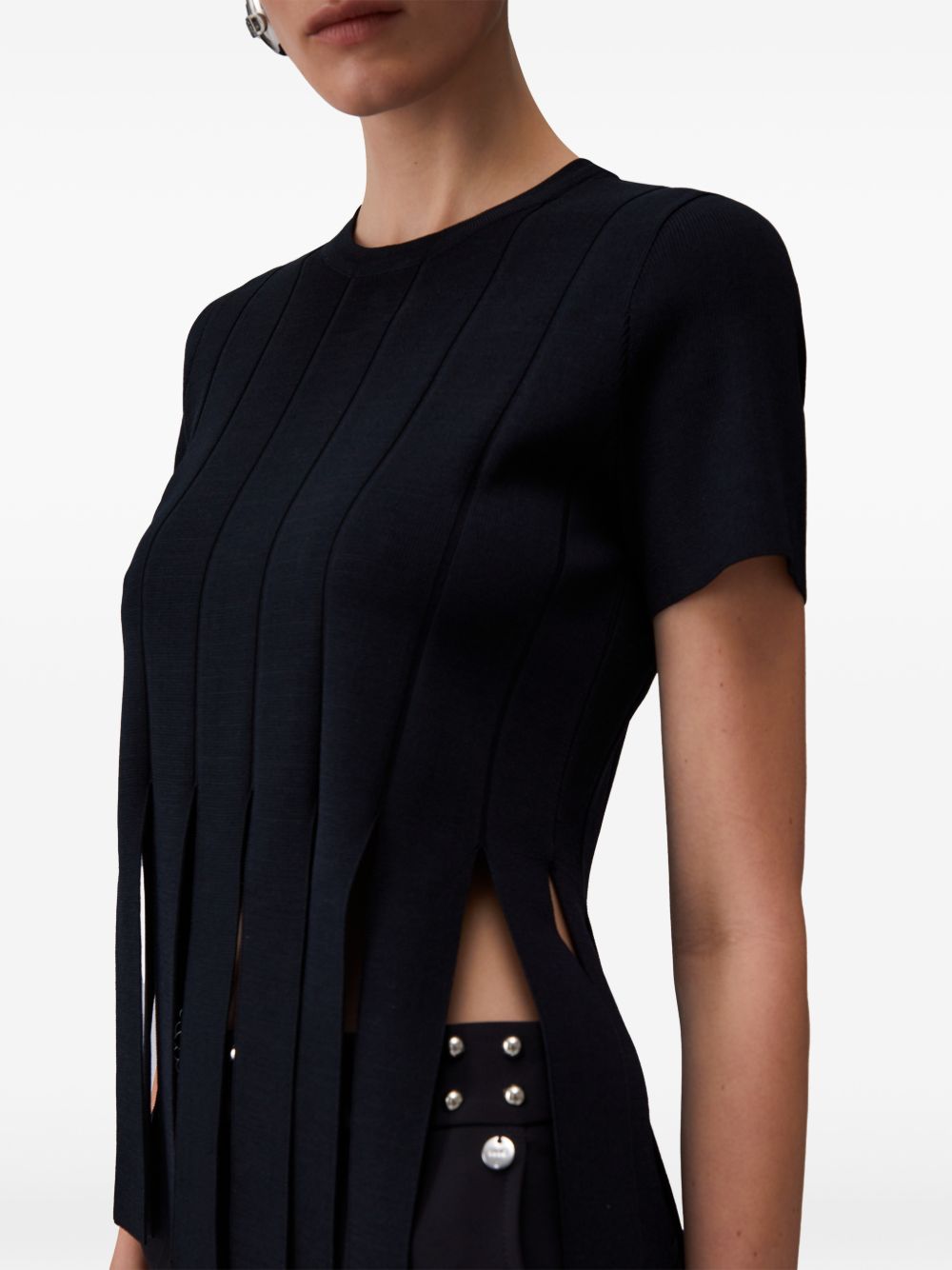 LIUJO T-shirt nera con taglio a frange slim
