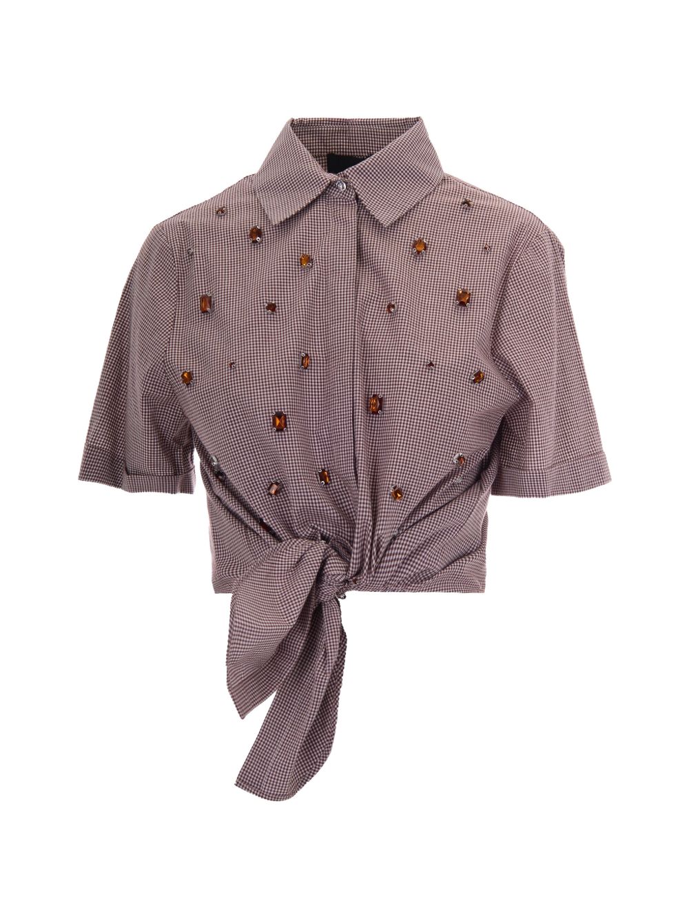 LIUJO Camicia con nodo in vita e strass a maniche corte