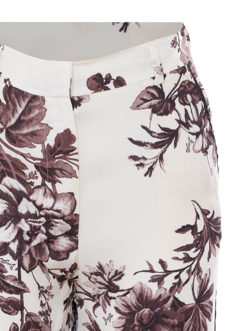 LIUJO Pantaloni bianchi con stampa floreale marrone