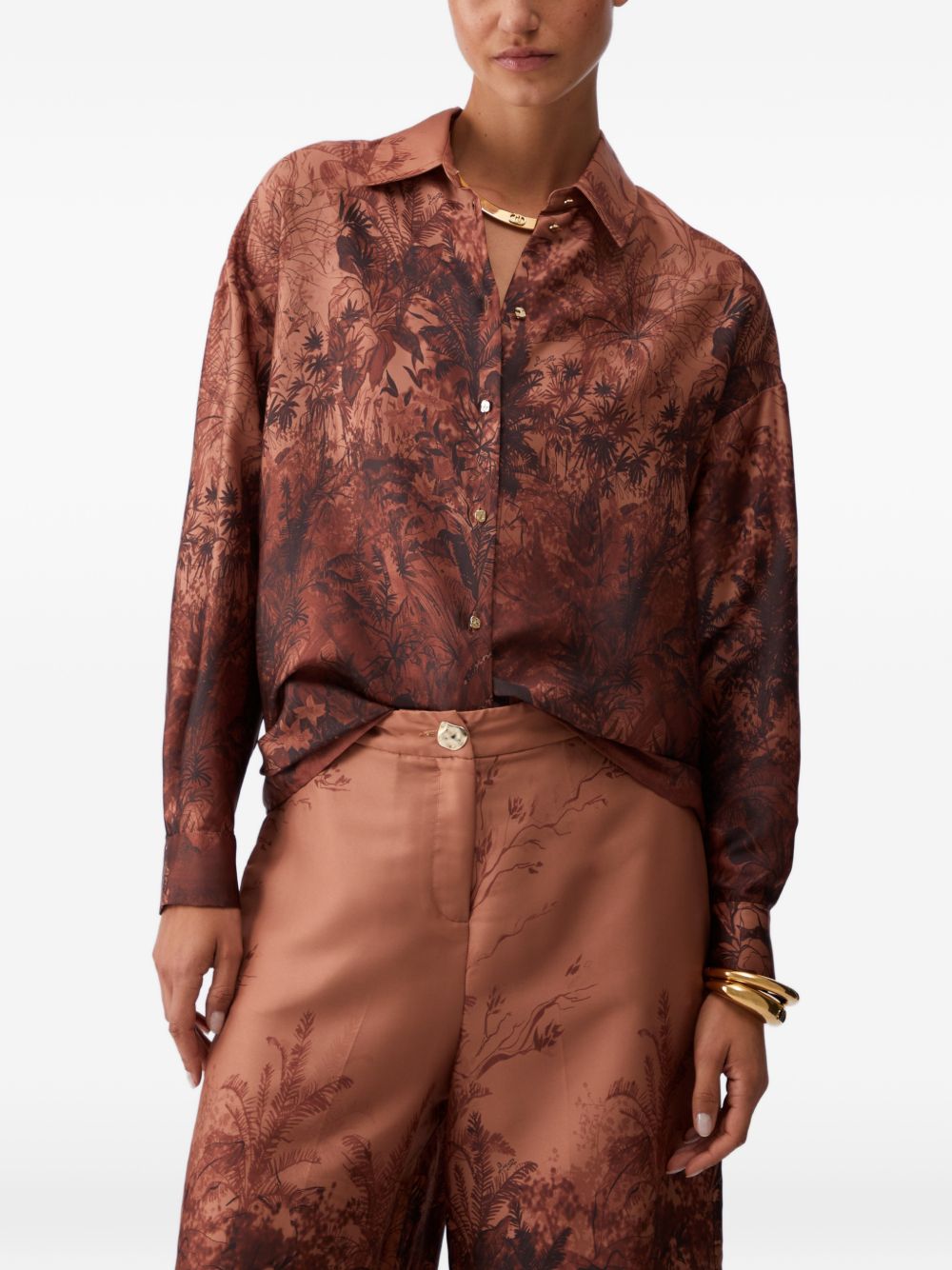 LIUJO Camicia marrone con stampa floreale