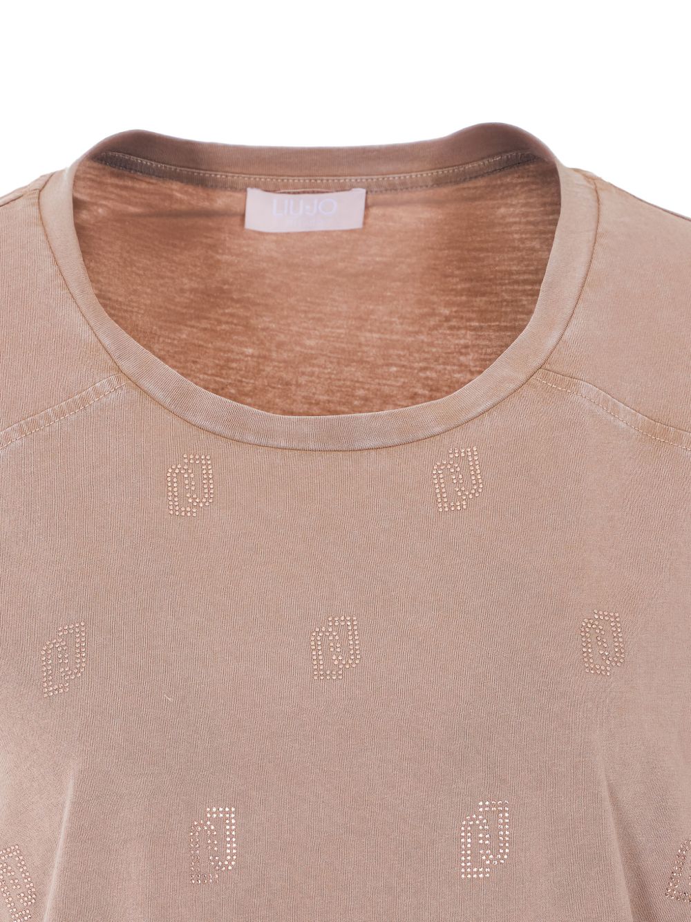 LIUJO T-shirt rosa in cotone a collo rotondo