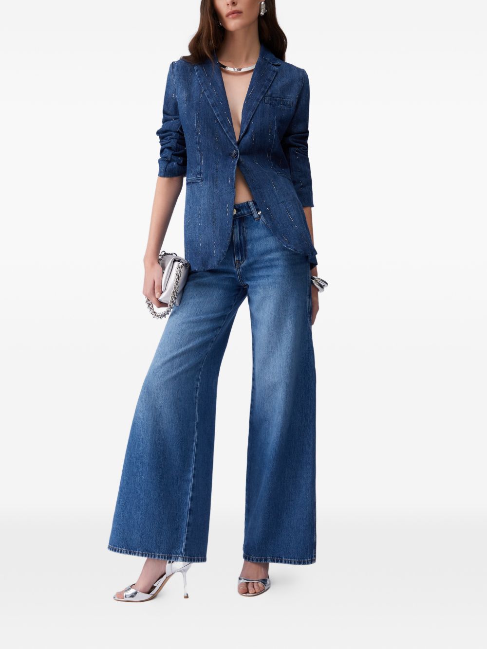 LIUJO Blazer in denim blu con strass