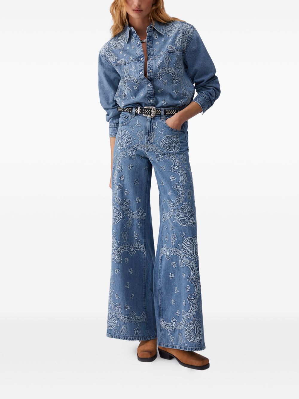LIUJO Giacca camicia in denim con motivo Jacquard