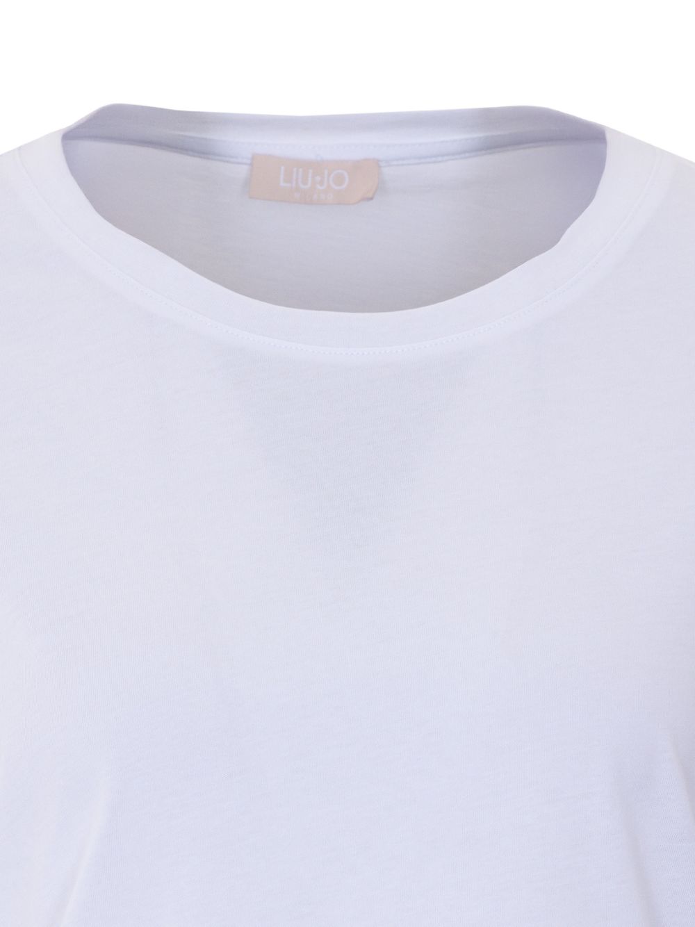 LIUJO T-shirt bianca con borchiette e maniche a 3/4
