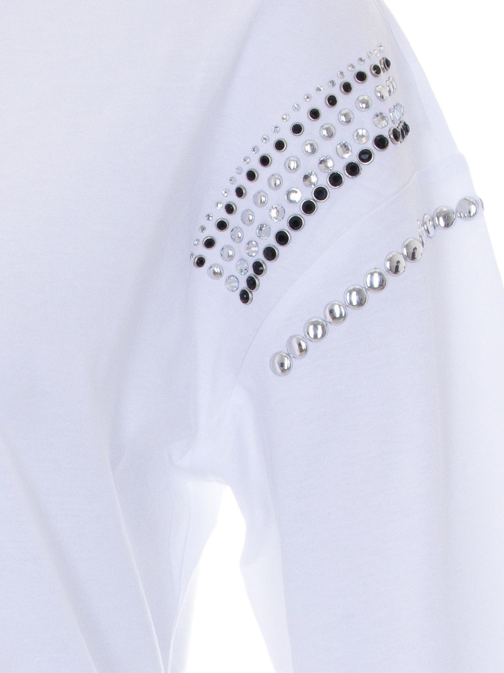 LIUJO T-shirt bianca con borchiette e maniche a 3/4