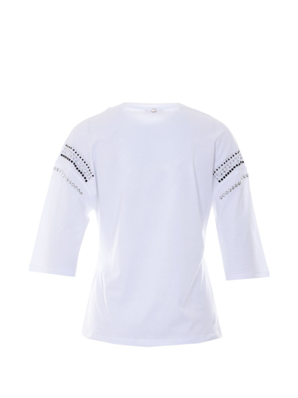 LIUJO T-shirt bianca con borchiette e maniche a 3/4