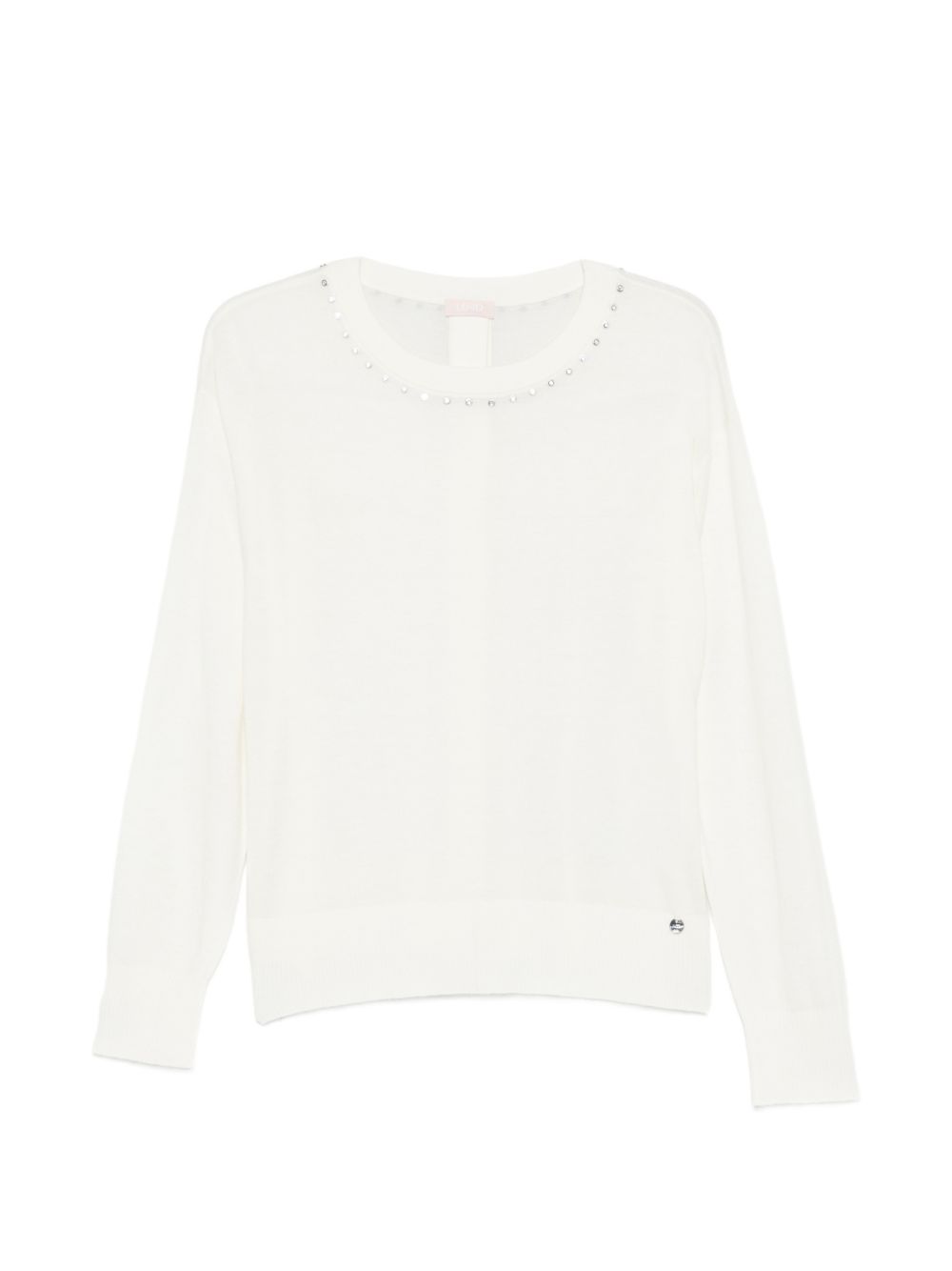 LIUJO Cardigan bianco impreziosito da borchie girocollo
