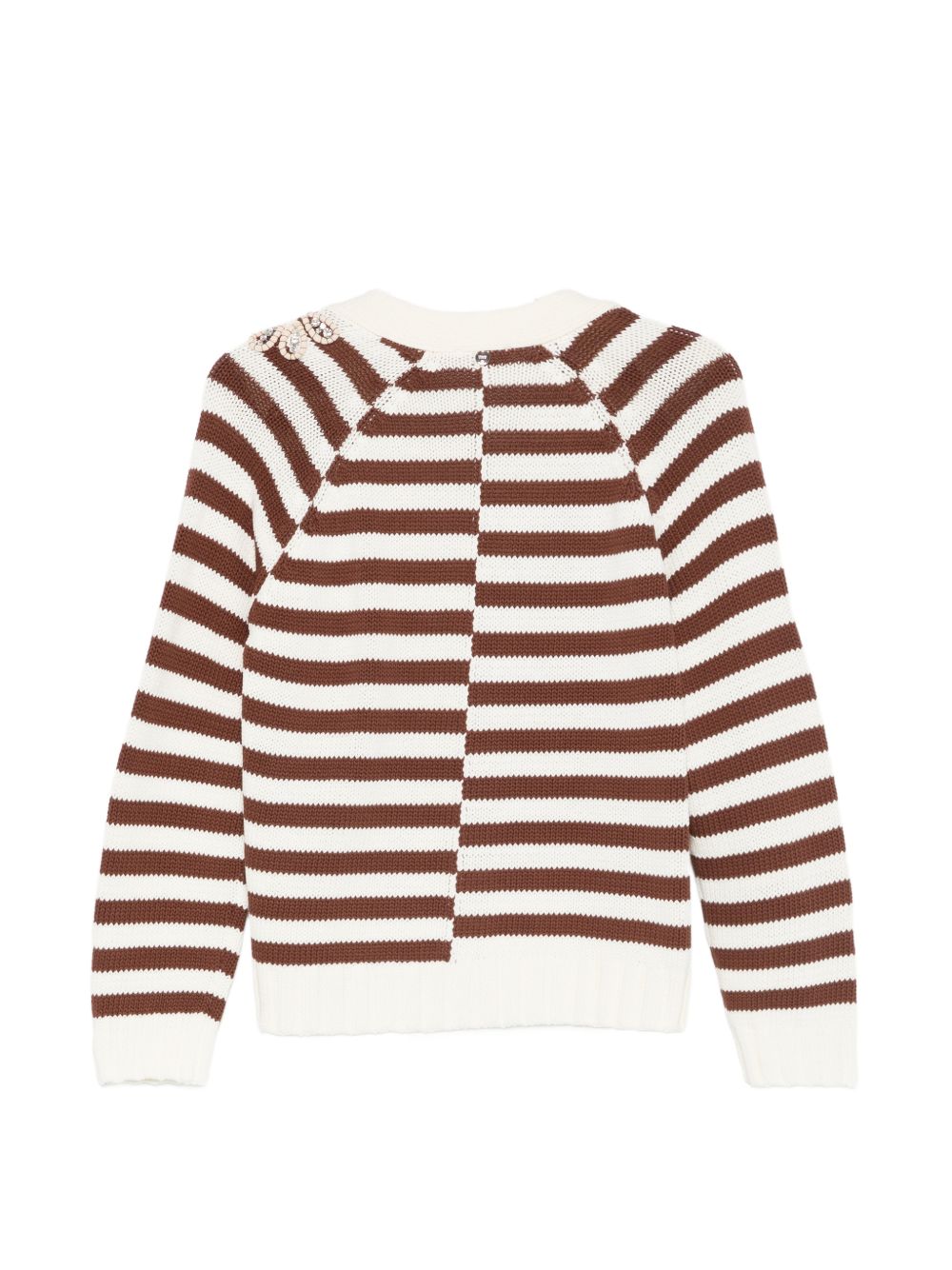 LIUJO Cardigan bianco a righe marroni con ricami e perline