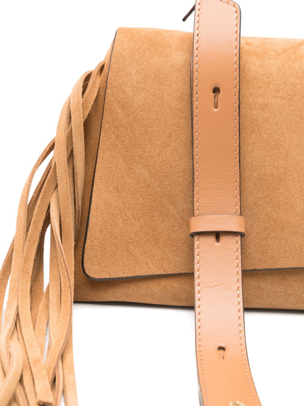LORISTELLA Borsa Kendal color cammello in suede con frange