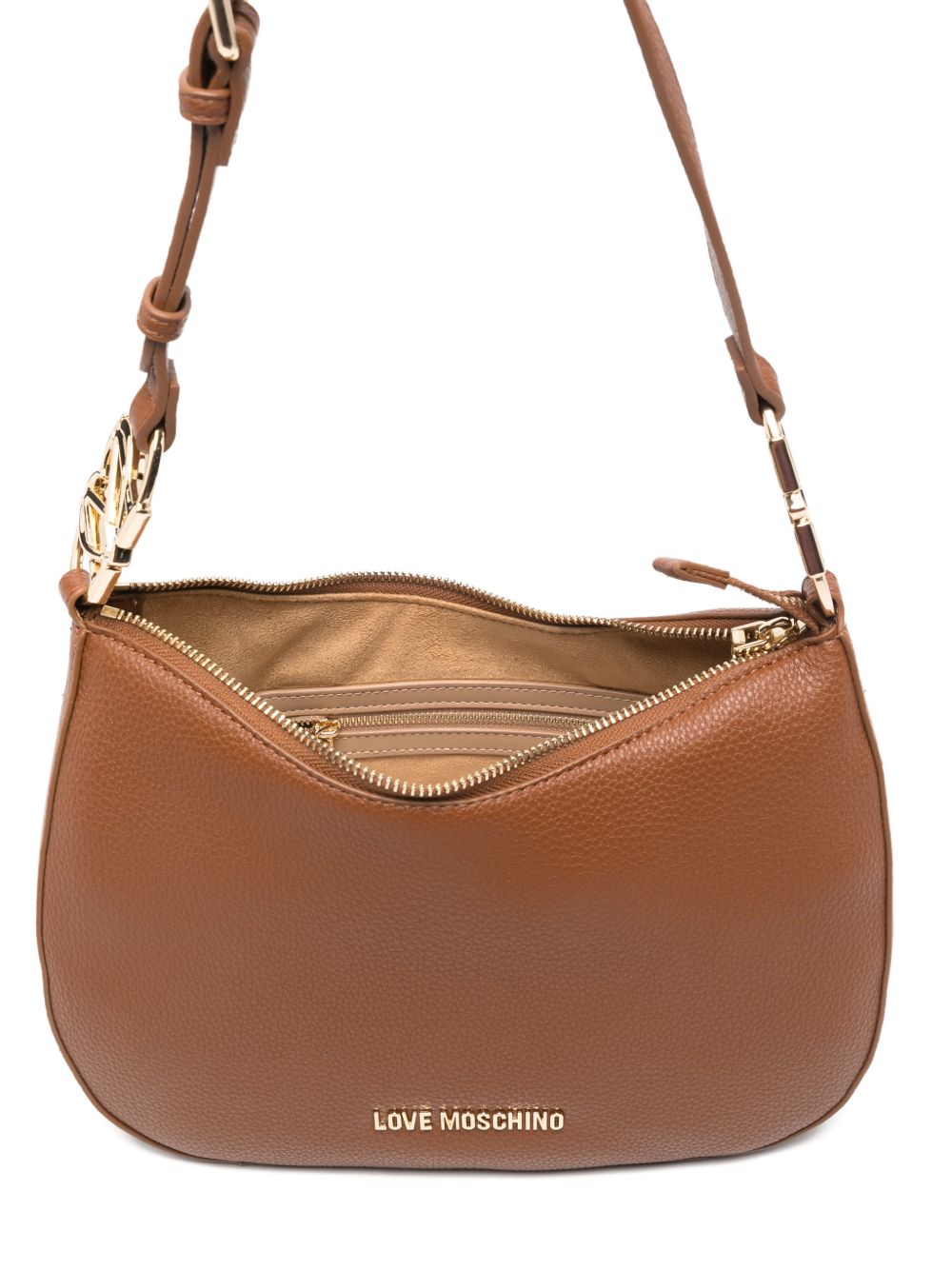 LOVE MOSCHINO Borsa a secchiello marrone con logo dorato