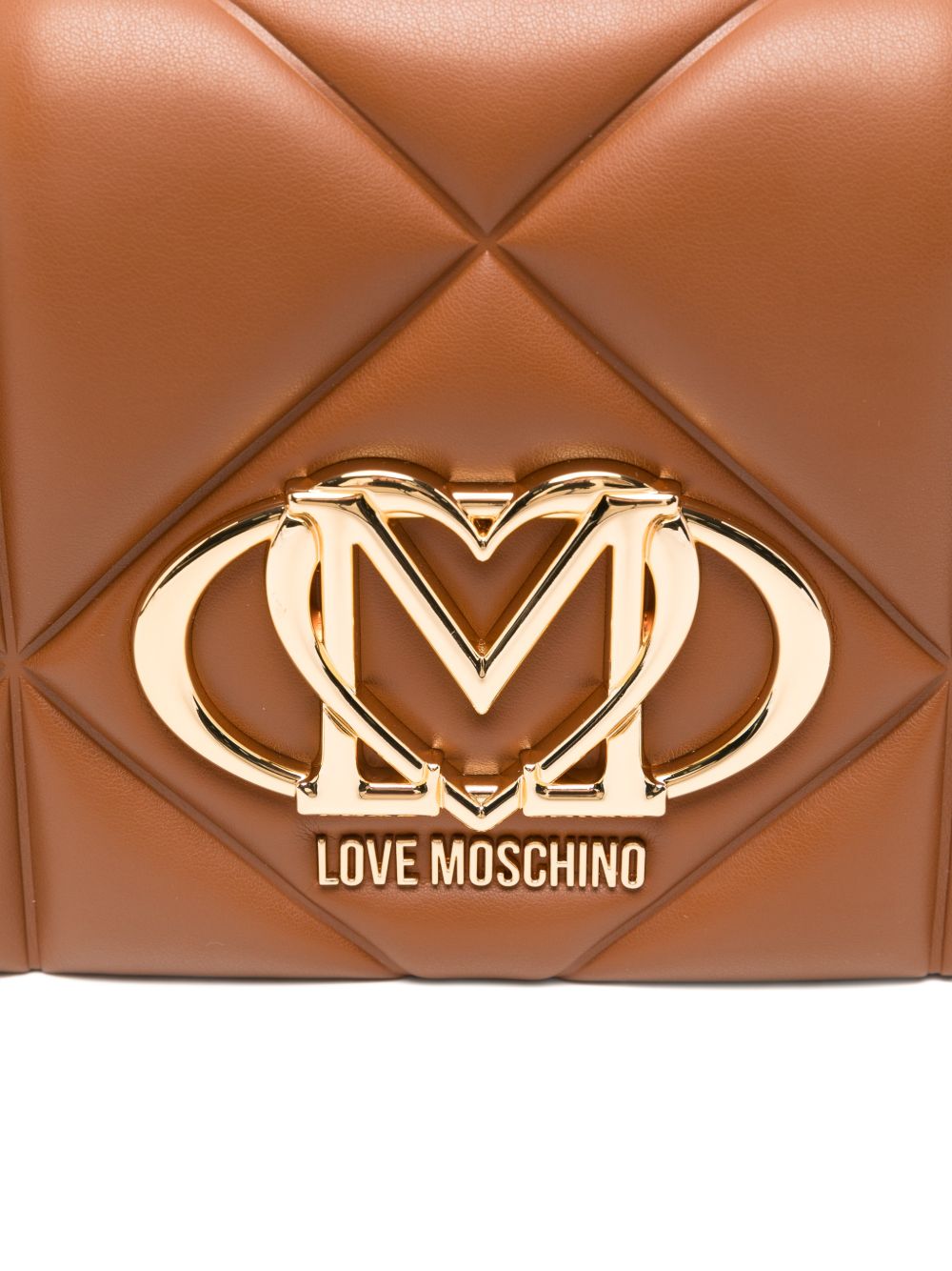LOVE MOSCHINO Borsa marrone trapuntata con placca logo