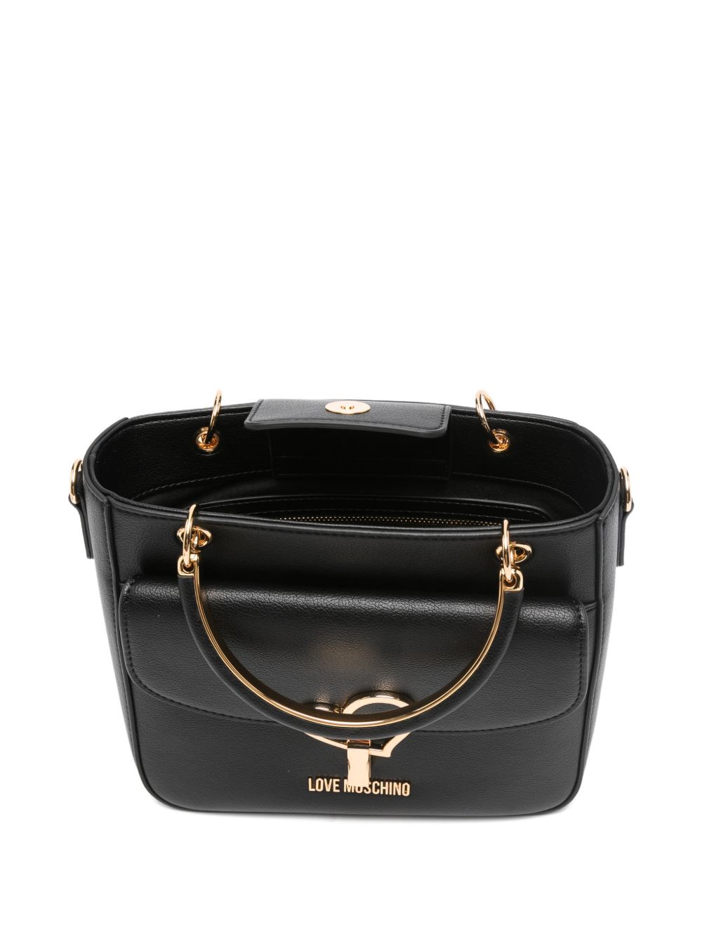 LOVE MOSCHINO Borsa a mano tote nera in ecopelle con tasca esterna