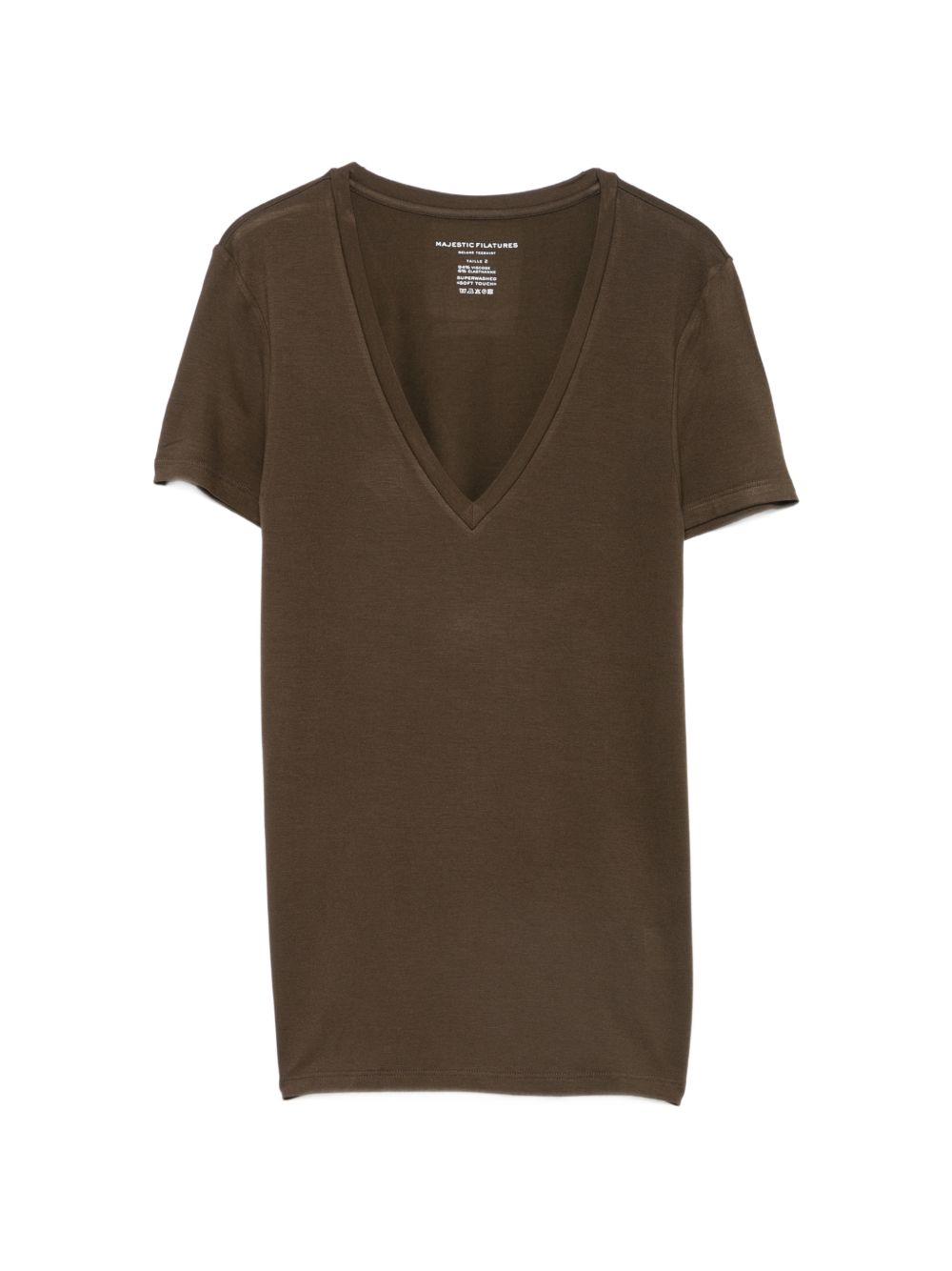 MAJESTIC FILATURES T-shirt marrone a maniche corte con scollo a V profondo