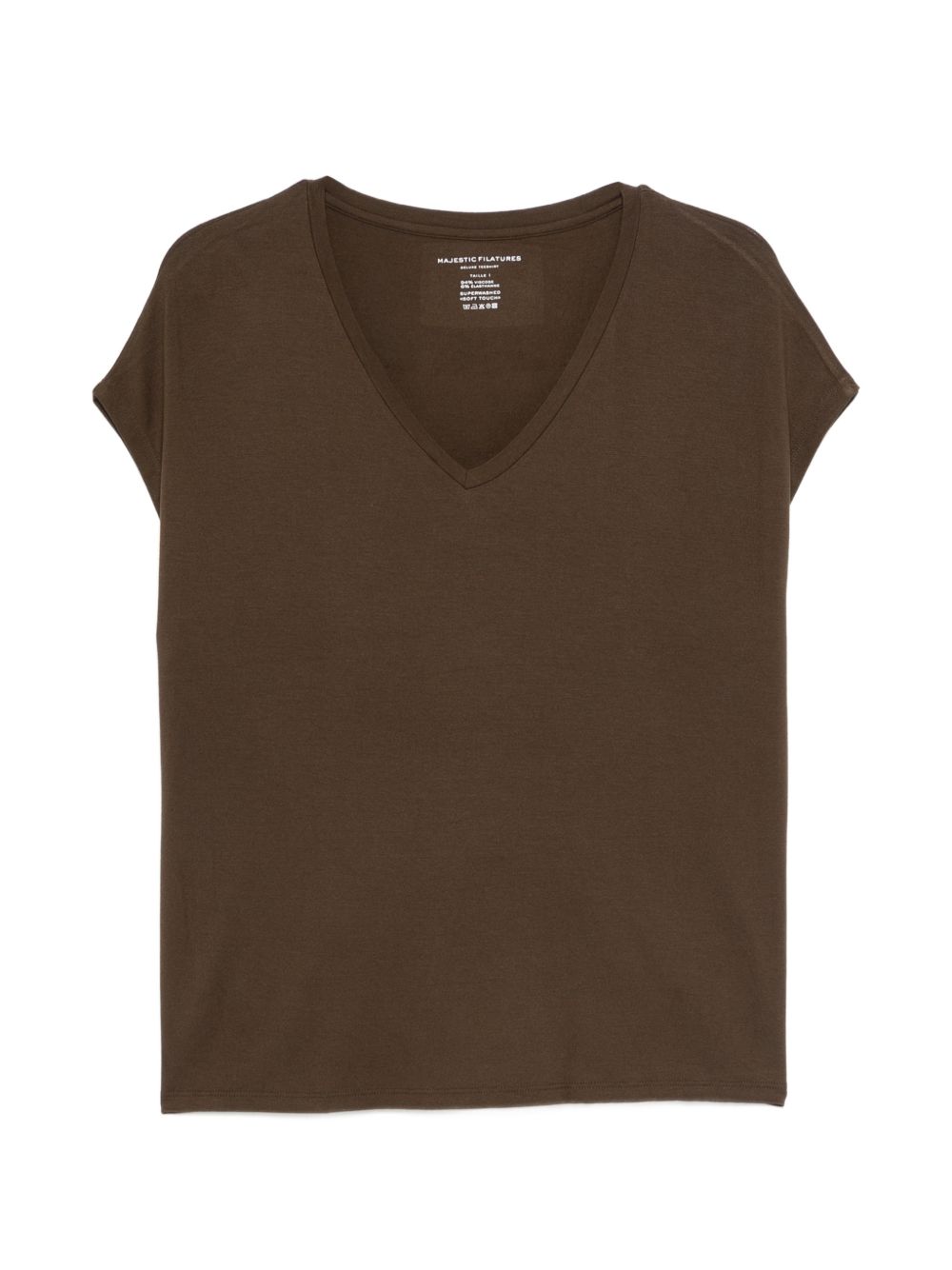 MAJESTIC FILATURES T-shirt morbida con scollo a V marrone