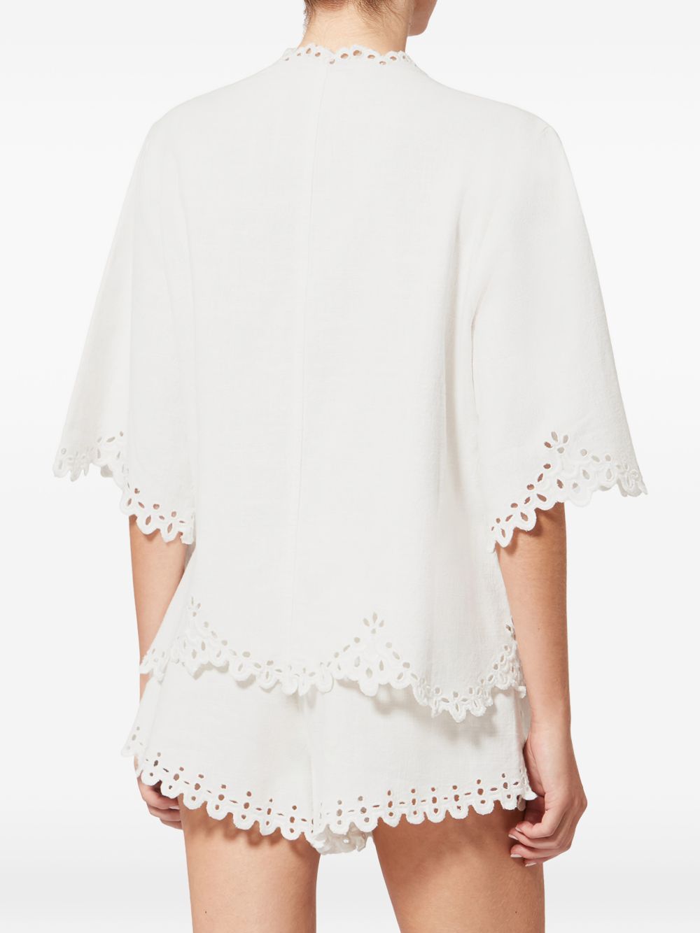 MARANT ETOILE Blusa bianca a maniche corte con scollo a V e orlo smerlato