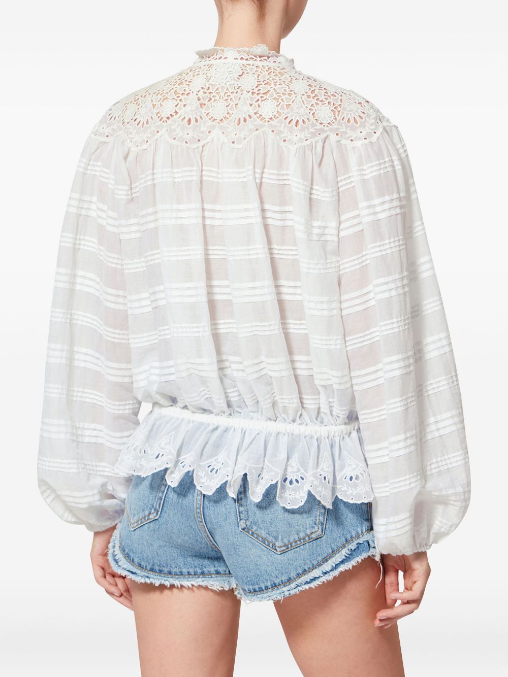 MARANT ETOILE Blusa bianca in cotone con colletto ricamato