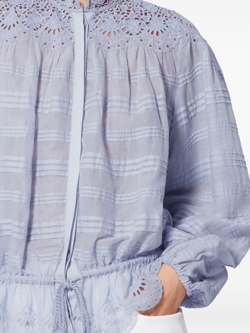 MARANT ETOILE Blusa azzurra in cotone con colletto ricamato