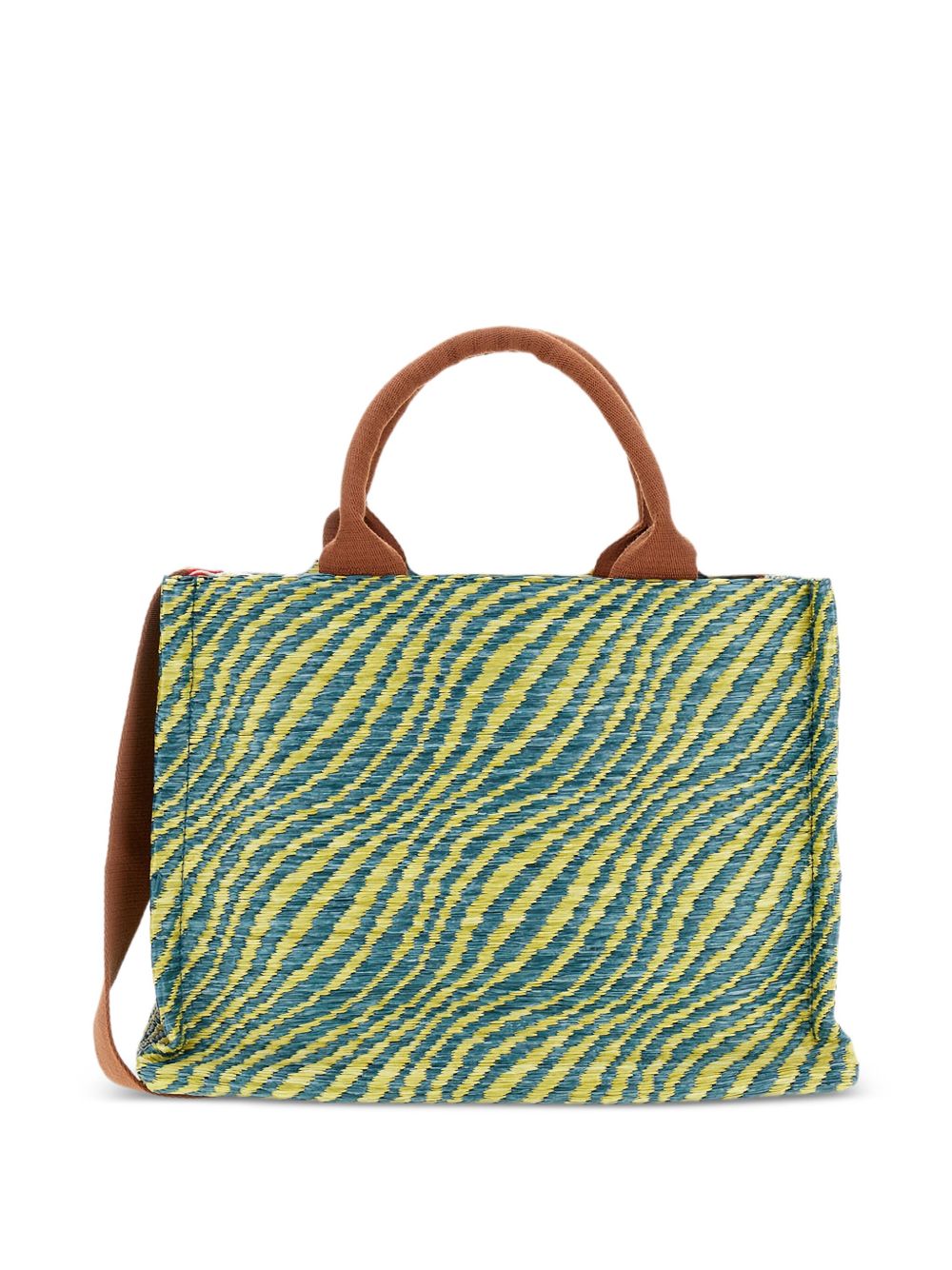 MARNI Borsa tote motivo zebrato verde e giallo con logo e tracolla