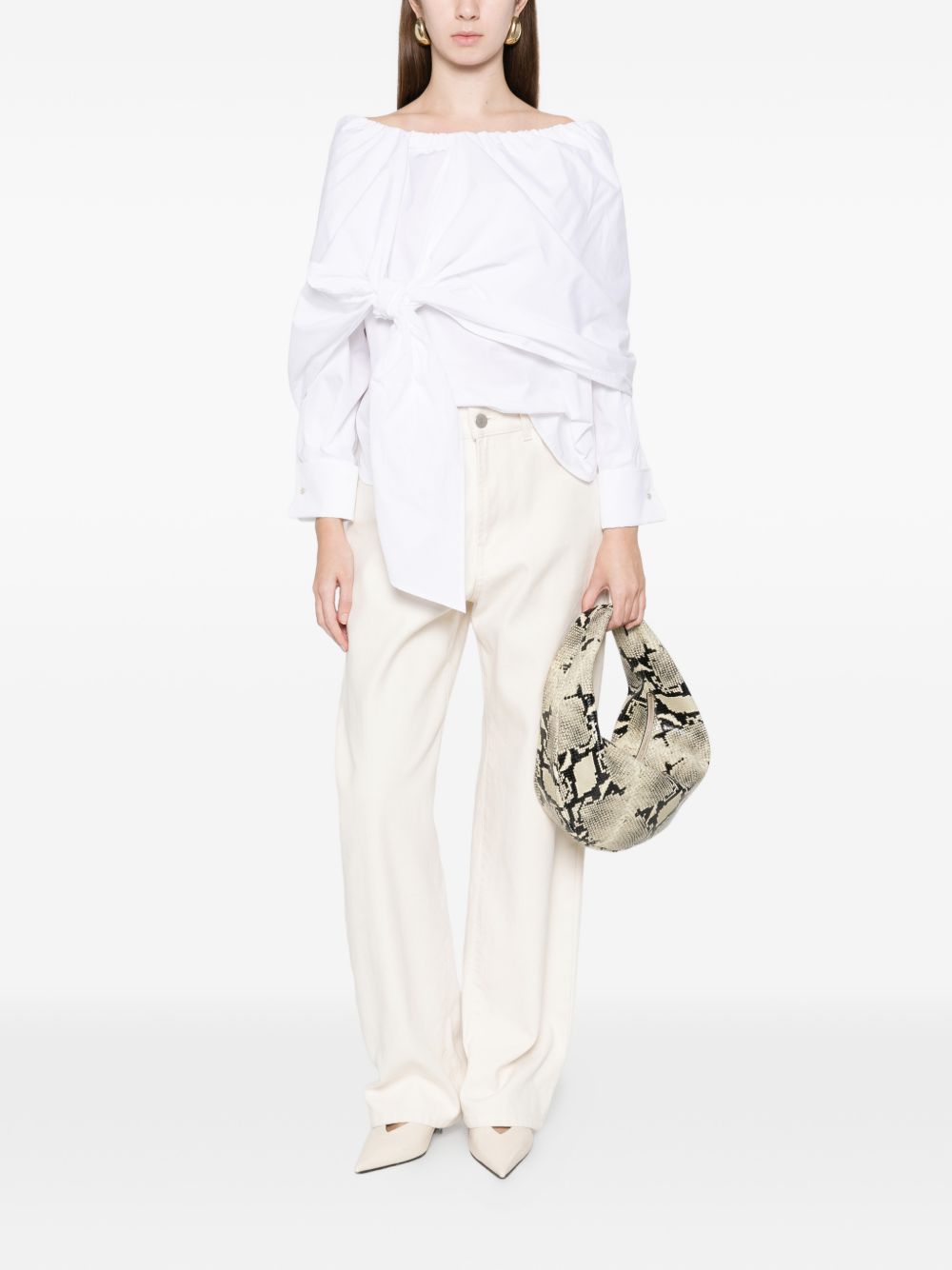 MAX MARA Camicia Curvone in cotone bianco con fiocco