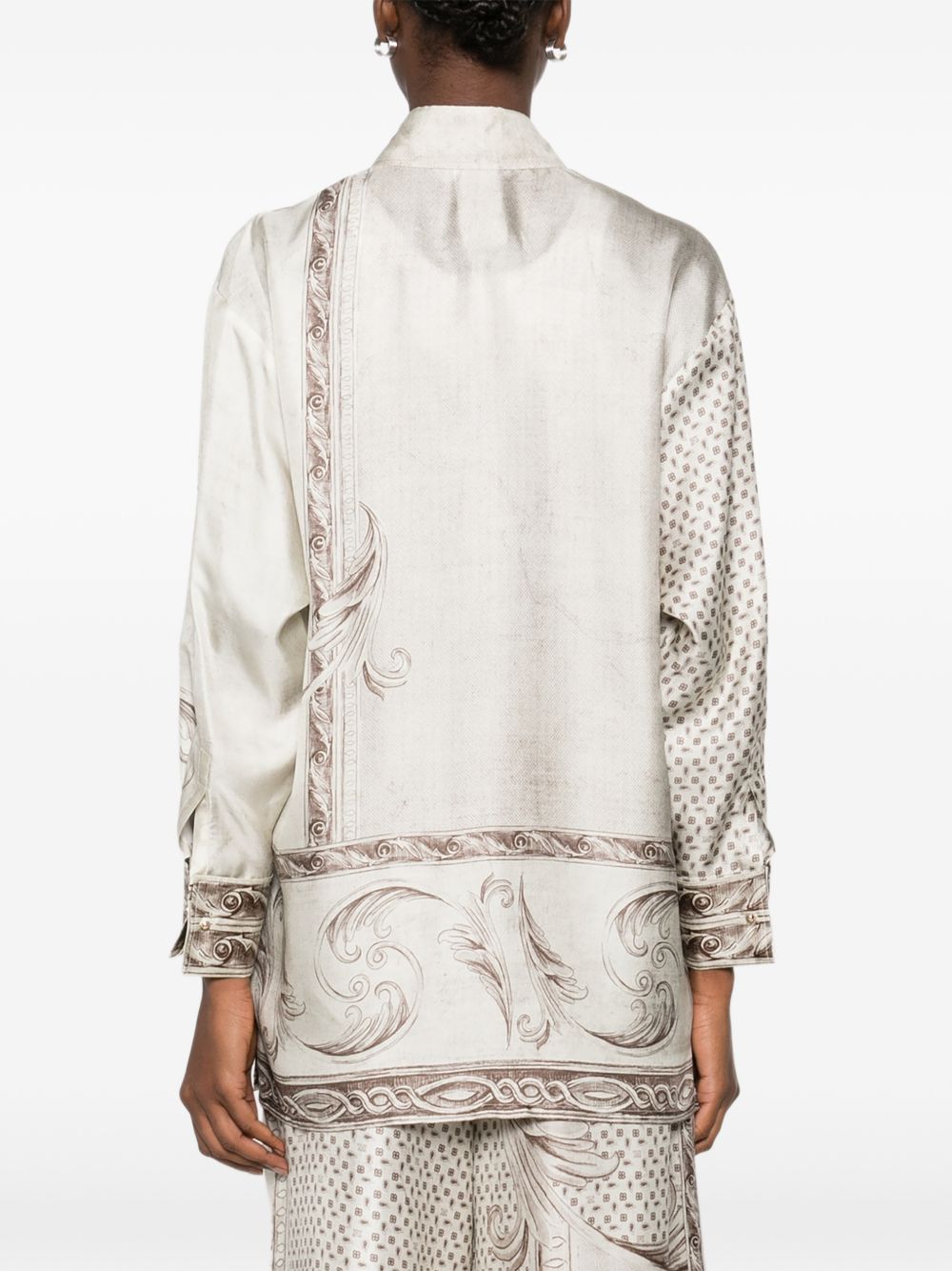 MAX MARA Camicia di seta avorio con grafica barocca marrone