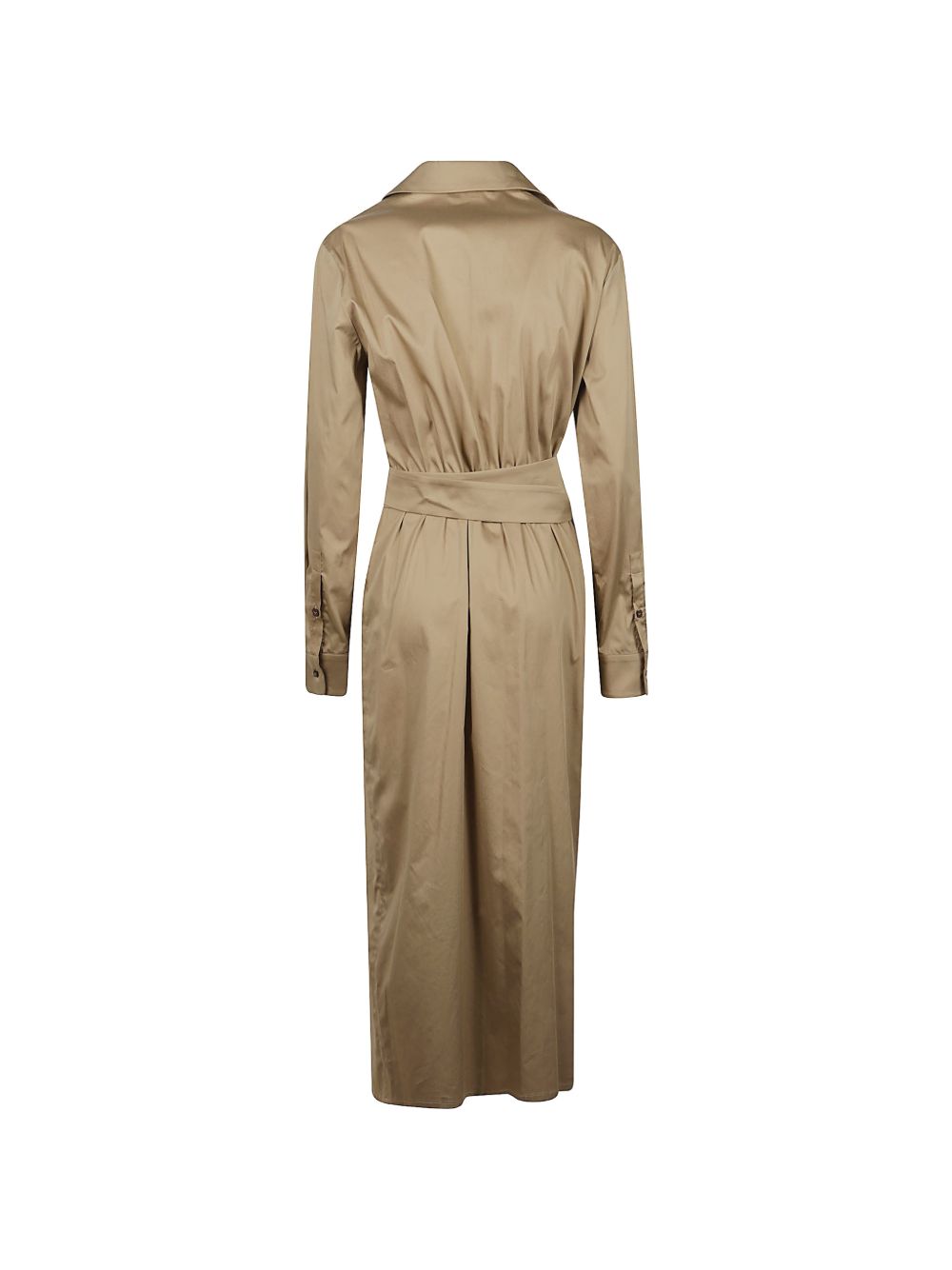 MAX MARA Abito midi chemisier beige con citura in vita