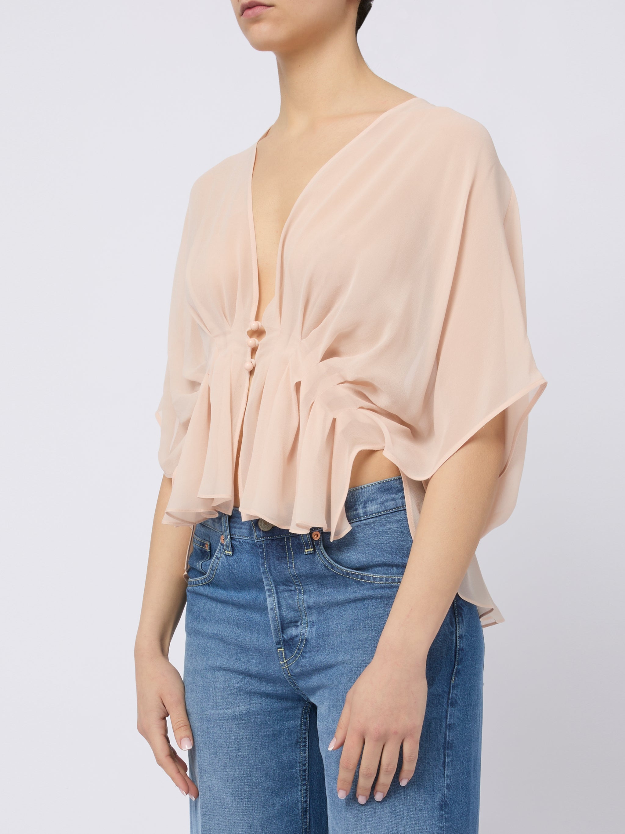 MAX MARA Top in seta morbido rosa con scollo a V