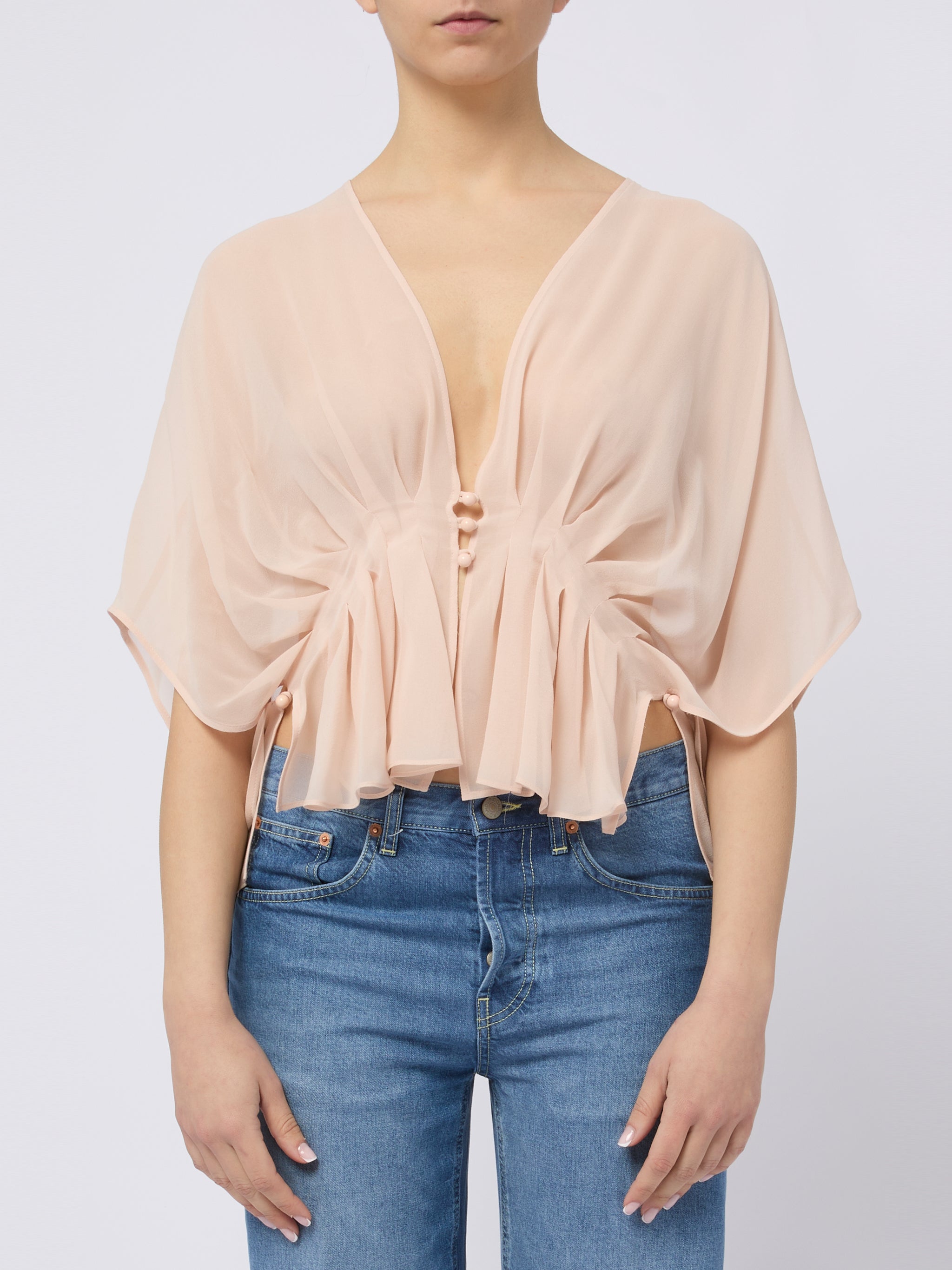 MAX MARA Top in seta morbido rosa con scollo a V