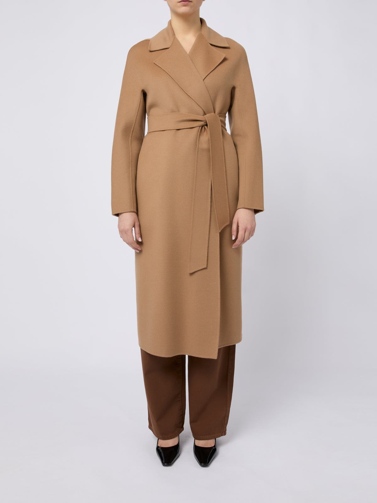 MAX MARA STUDIO Cappotto lungo Cles con cintura in vita cammello