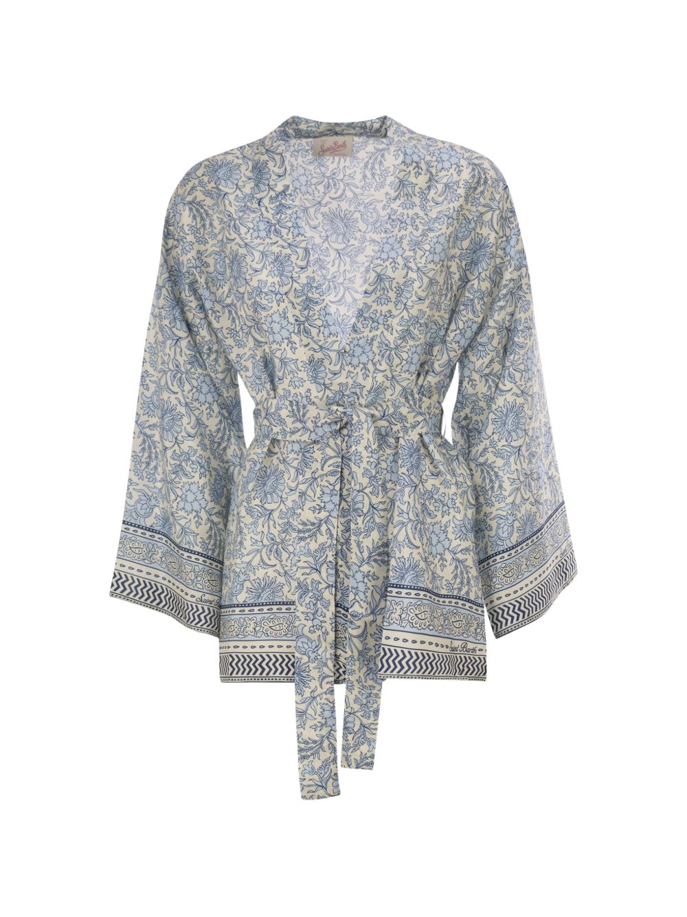 MC2 SAINT BARTH Kimono Carly in seta con fantasia azzurra