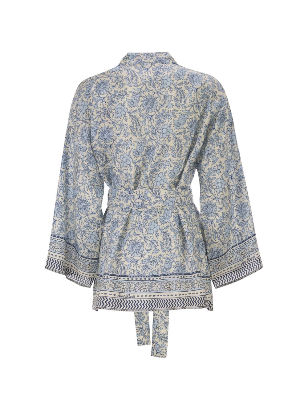 MC2 SAINT BARTH Kimono Carly in seta con fantasia azzurra