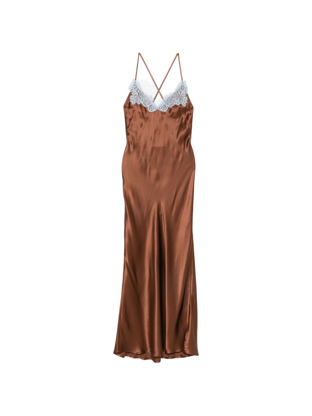 MC2 SAINT BARTH Abito midi Eydis in seta marrone con pizzo