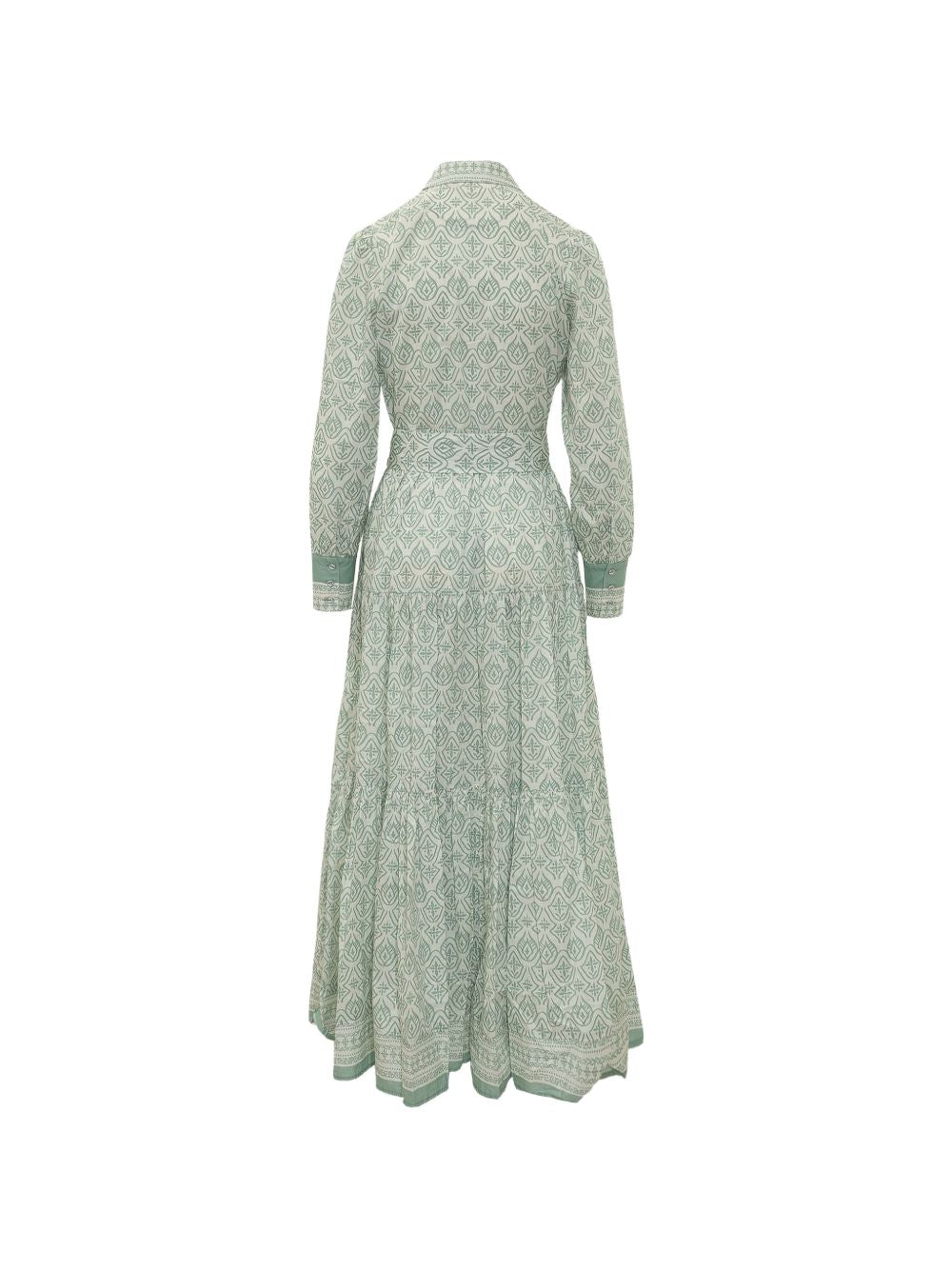 MC2 SAINT BARTH Abito lungo chemisier in cotone verde con cintura in vita