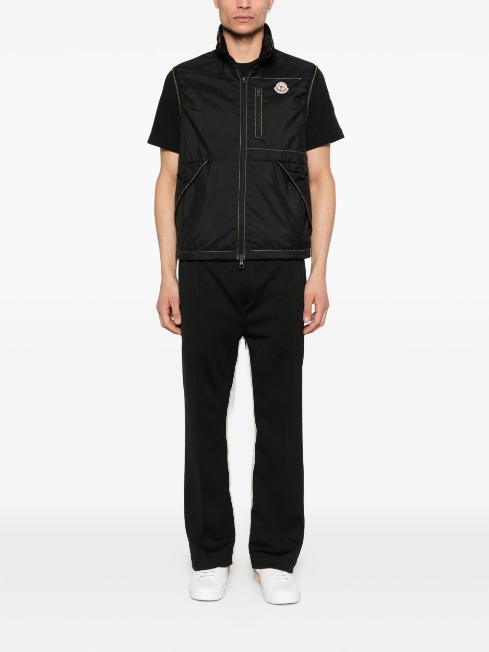MONCLER Gilet nero con impunture a contrasto